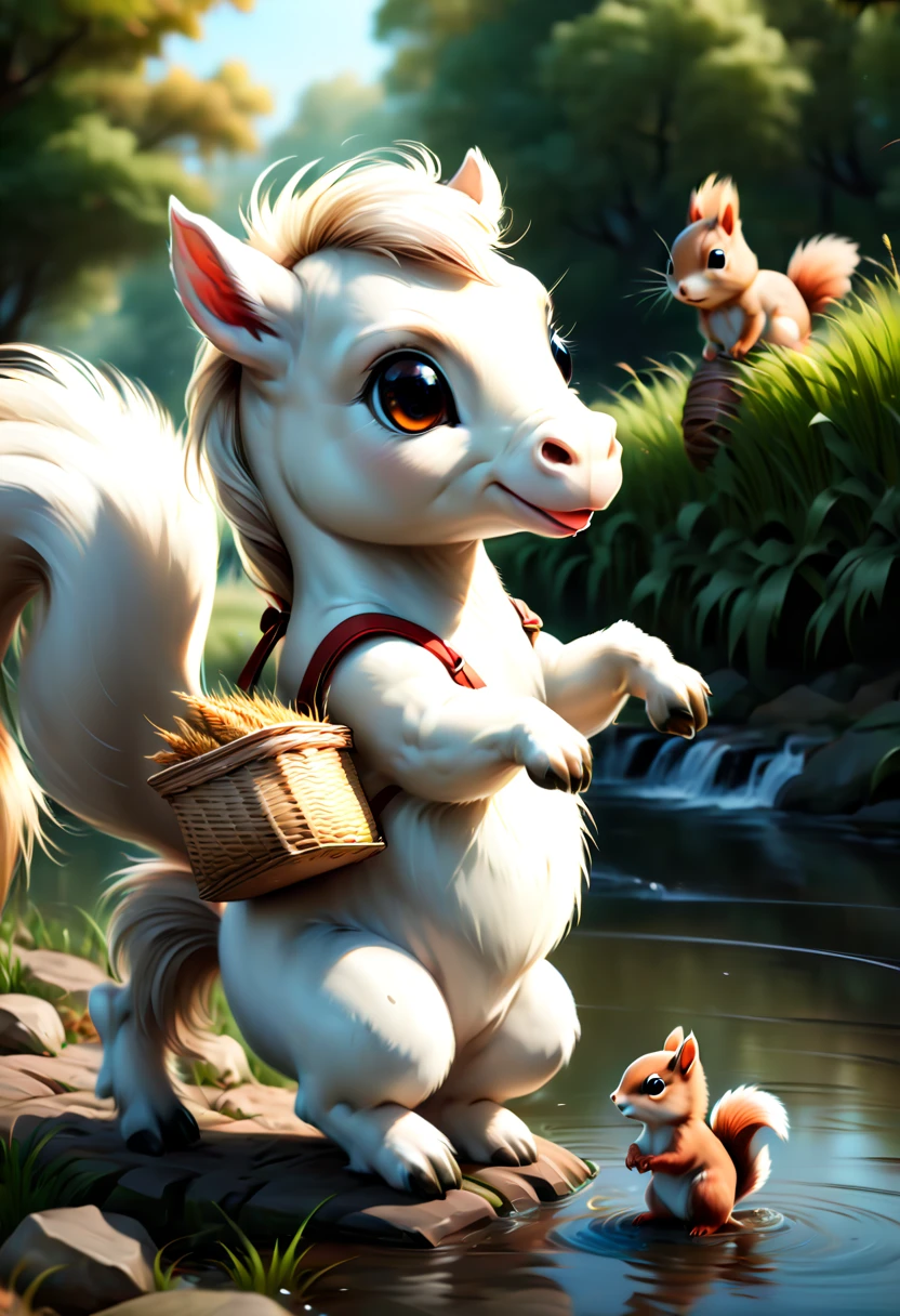 an old white horse and a young white horse living in the stable, (best quality, masterpiece, Representative work, official art, Professional, Ultra high detail, 8k)