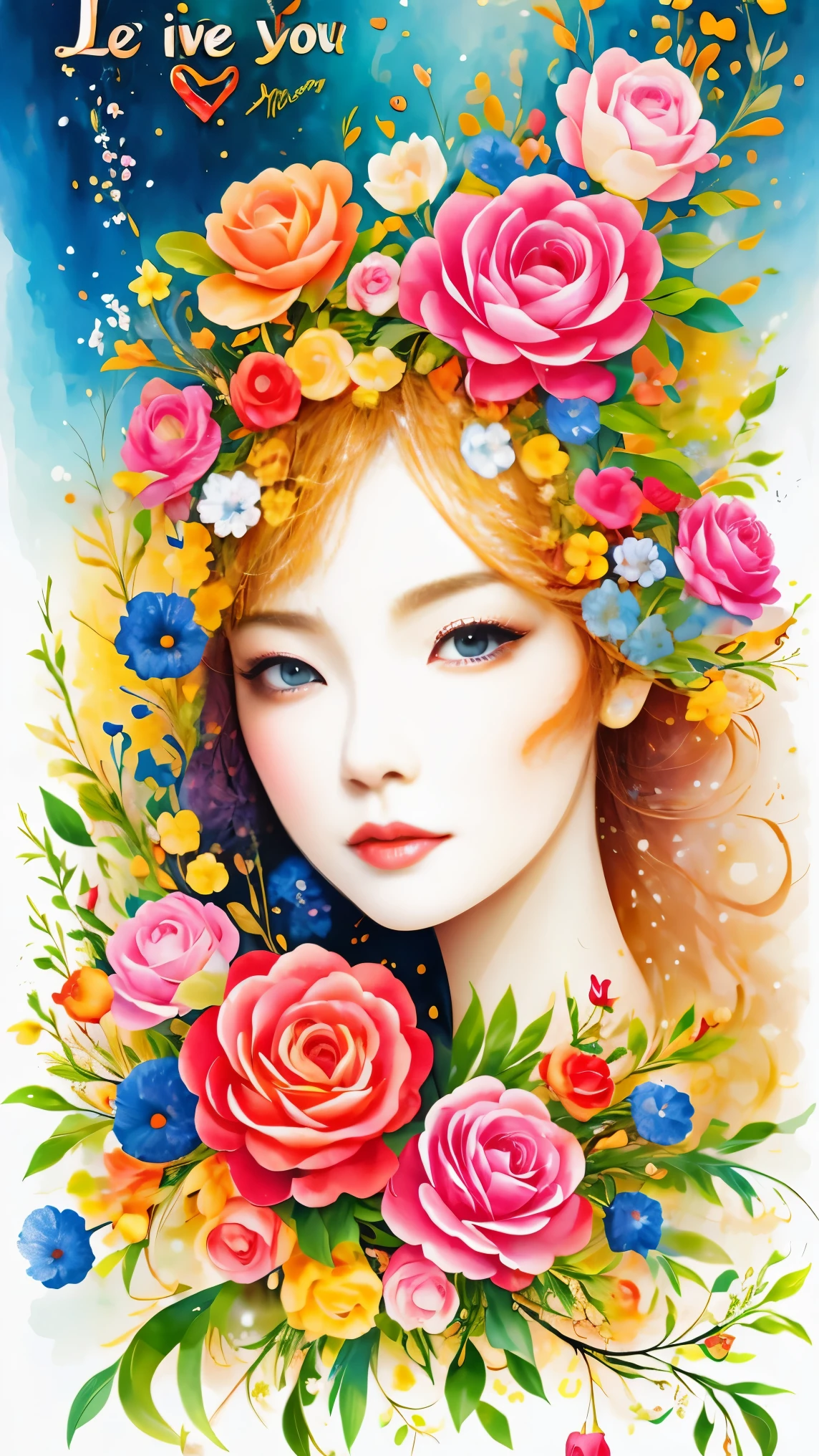 (masterpiece, best quality:1.2), greeting card design，I Love you,love