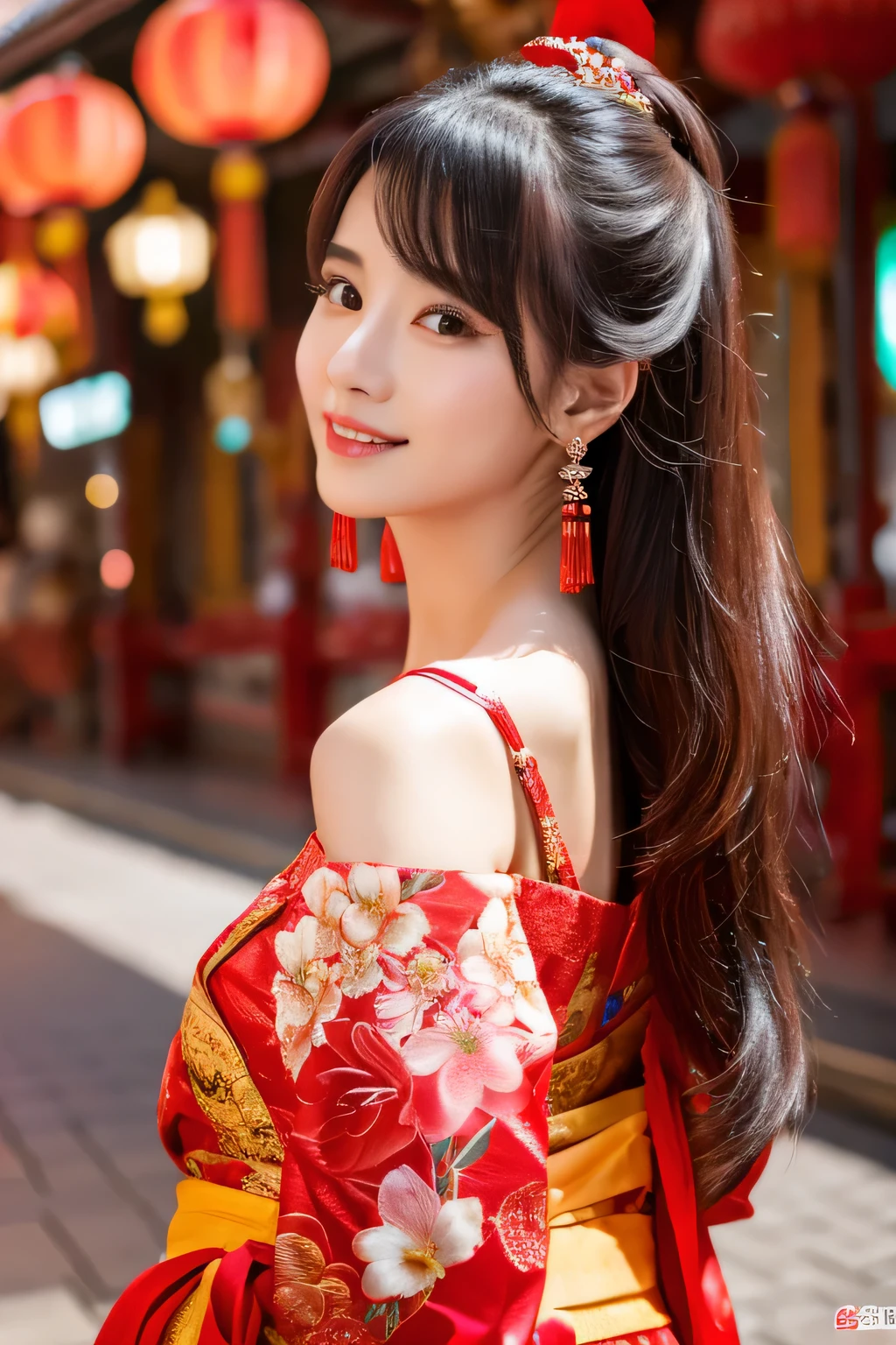 Chinese New Year and a beautiful 28years old Chinese girl alive , realistic and detailed 8k resolution