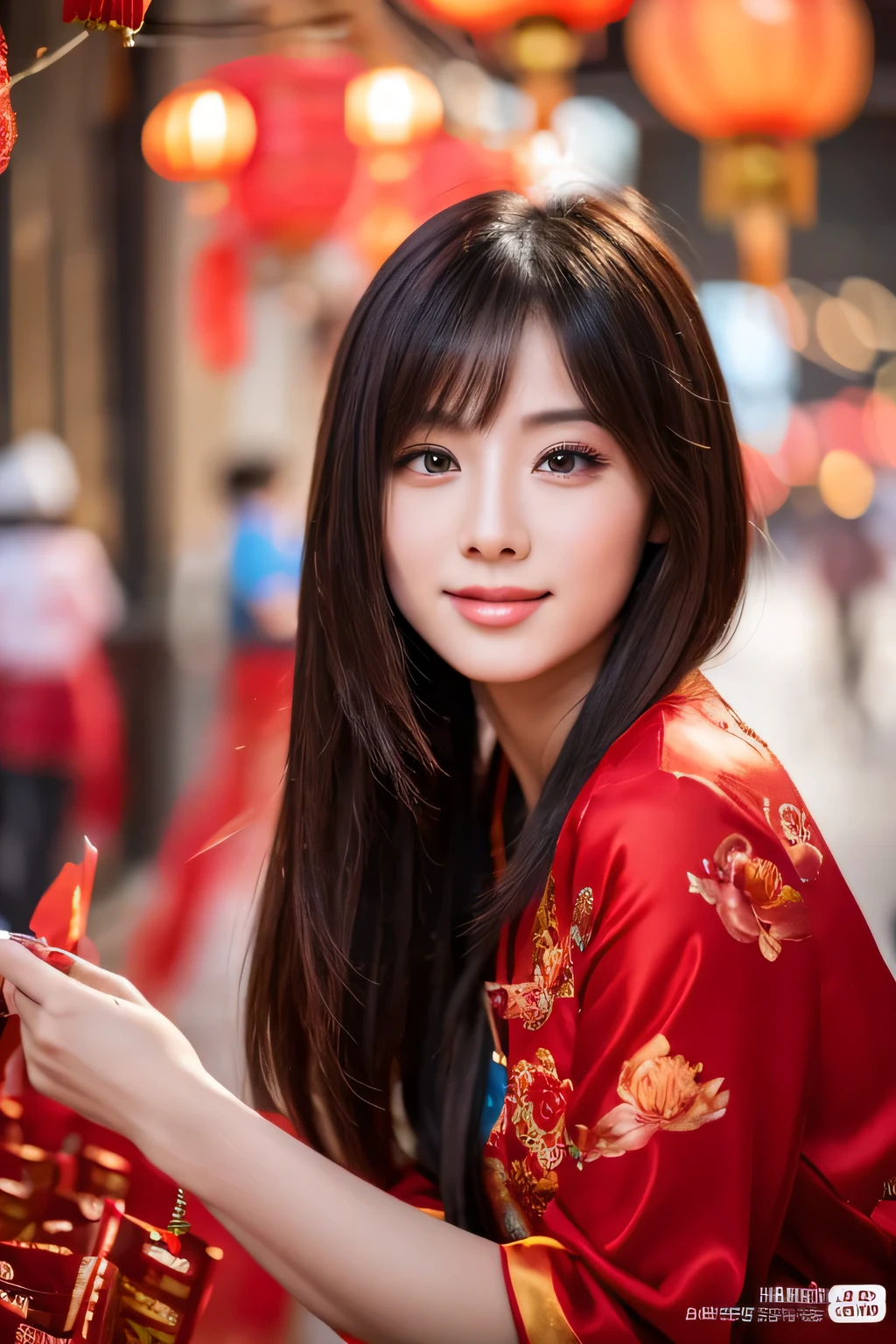 Chinese New Year and a beautiful 28years old  Chinese girl alive , realistic and detailed 8k resolution 
