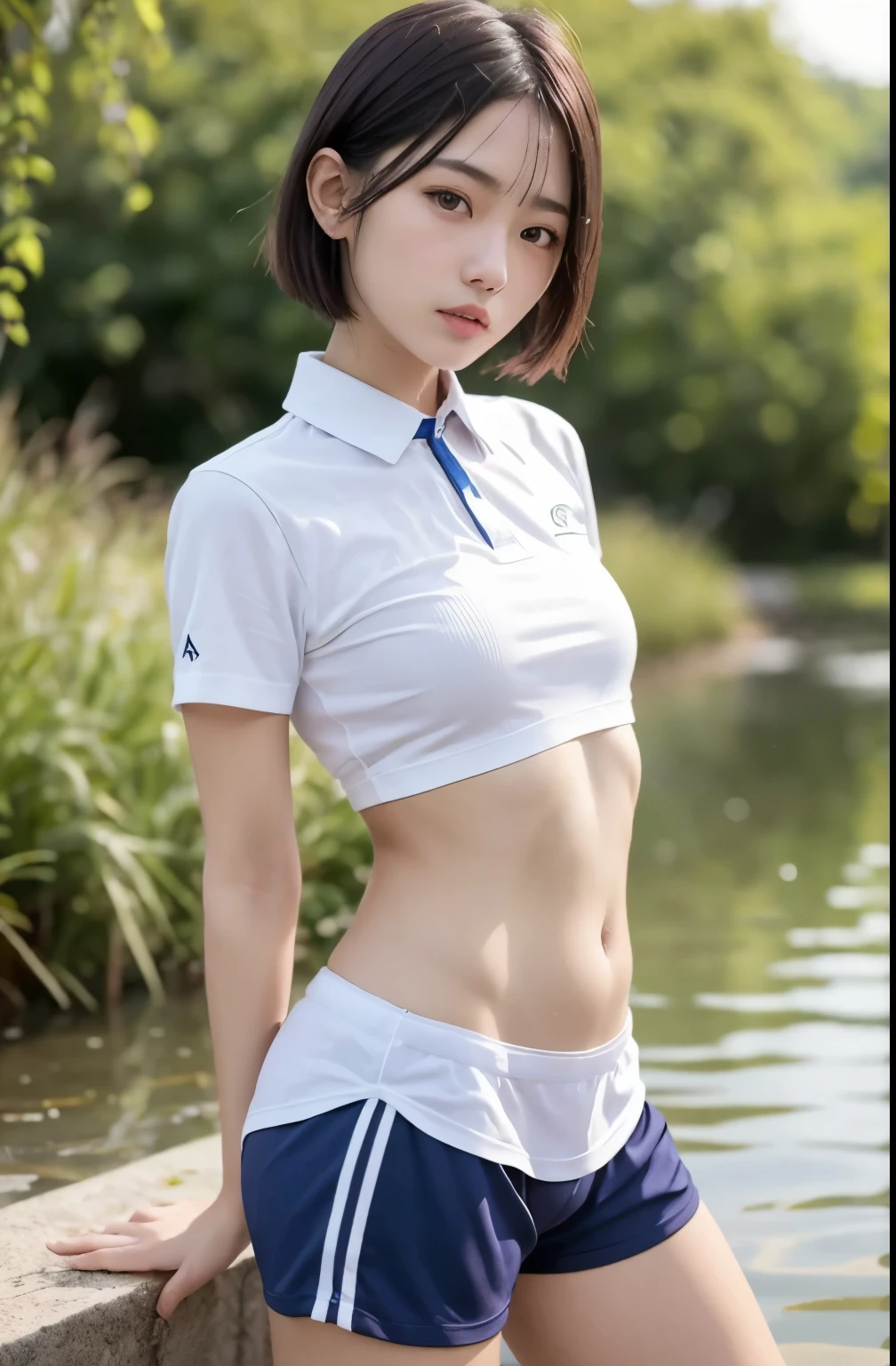 best quality, masterpiece, ultra high resolution, original photo, (lifelike:1.4), 1 girl, Detailed face, cowboy shooting, exist (Tight blue collar white shirt, Tight high-cut blue sports shorts,white transparent),exist学校厕所里，躺exist充满水的浴缸里，躺exist充满水的浴缸里，legs spread，legs spread，Turbulent posture，Turbulent posture，big breasts, Raised nipples, Raised nipples,Raised nipples,Unbuttoned clothes,split,The whole body is soaked with clothes, The whole body is soaked with clothes, Wet clothes cling to the body, Wet clothes cling to the body, (Willow Yao:1.2), short hair, Bokeh, beautiful lightexistg, model posexistg, Perfect body，Nice face，15 year old beautiful girl，Pull up the posing to reveal underwear，legs spread，There is thick liquid flowing down the inside of the leg，The front of the pants is soaked，transparent underwear，The small slit below is recessed，The small slit below is recessed，Water leaked from the small slit and soaked the underwear，Pout your ass，Pubic hair exposed，Pubic hair exposed