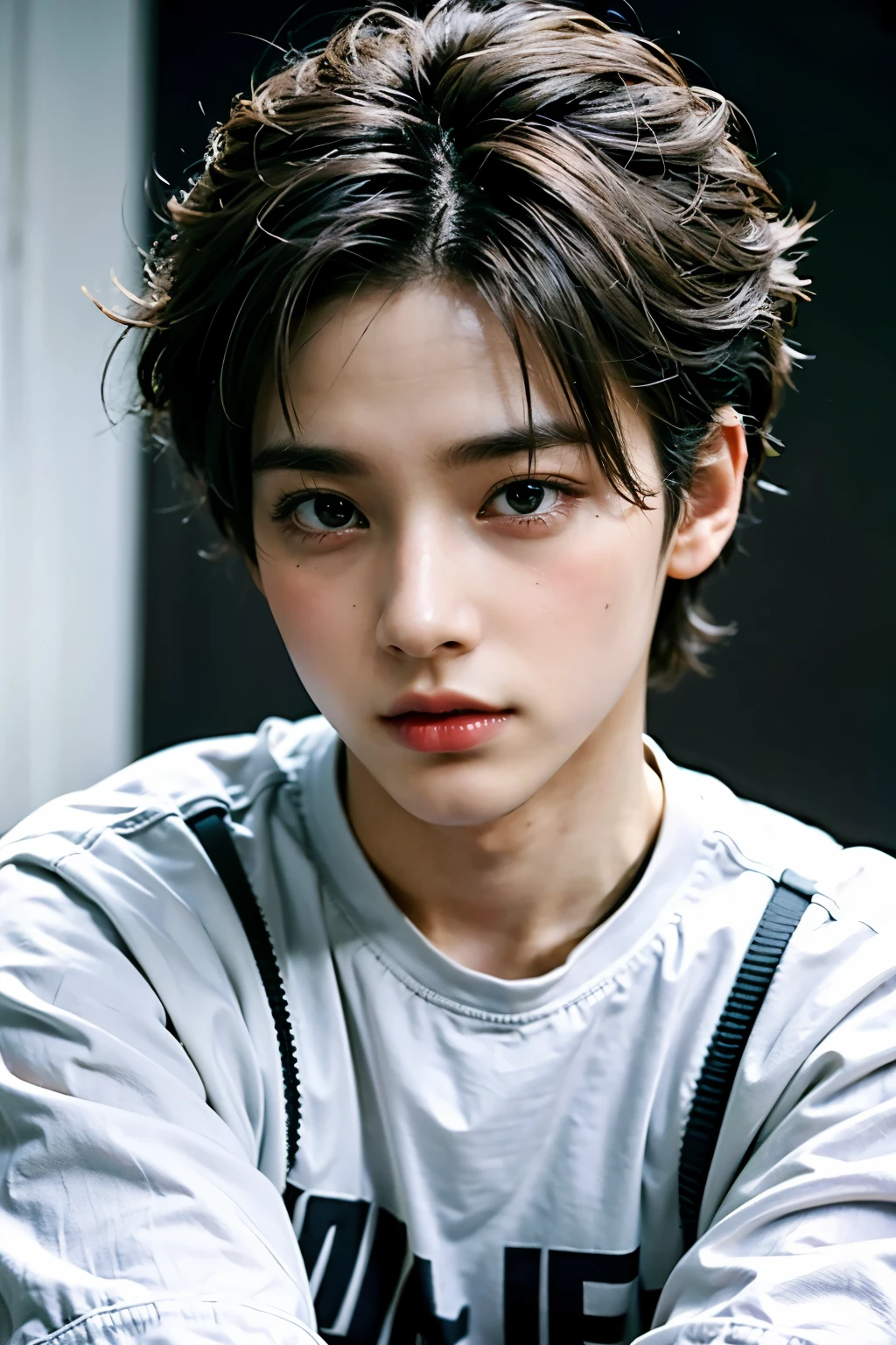 (masterpiece:1.3),(best quality:1.2),8k,absurdres,(extremely detailed:1.3),highestres,(1boy:1.2),portrait, ,shirt, short hair, very short hair 