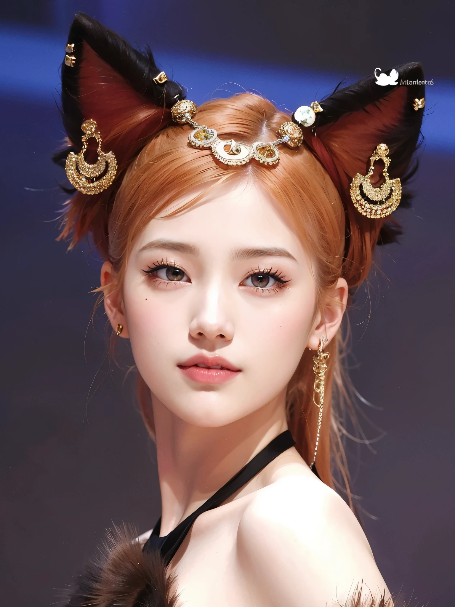 un primer plano de una mujer pelirroja con una oreja de gato, orejas de gato on her head, tzuyu de dos veces, pale korean adorable face, orejas de gato, fake orejas de gato, Lalisa Manobal, Jinyoung Shin, girl with orejas de gato, aesthetic!!!!!! genio femenino, Lalisa Manoban de Blackpink, jossi de blackpink, woman with orejas de gato