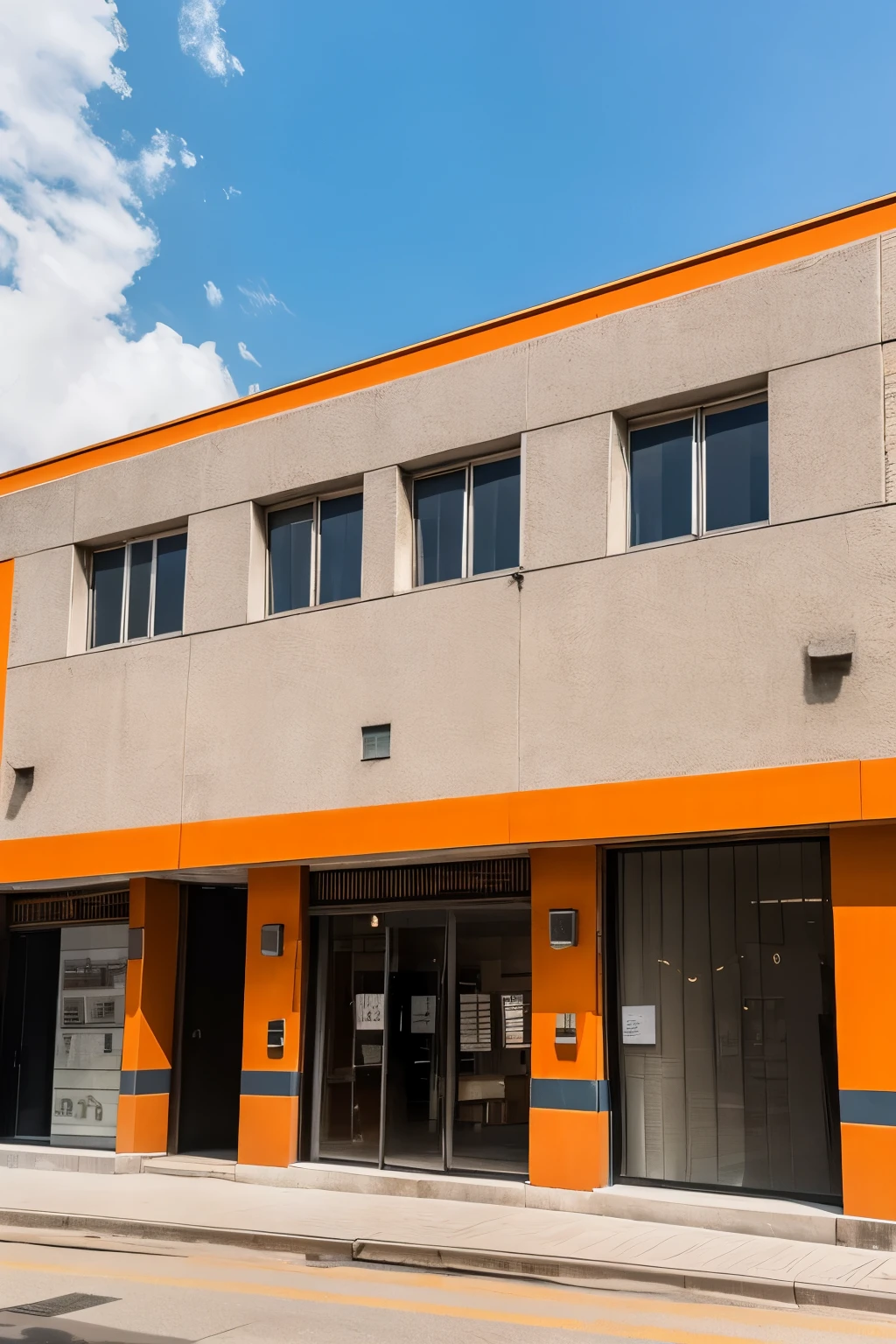 The building is soft and fluffy, like bubbles, and is partially made of concrete and orange brick. It is a shop space, facing a street lined with commercial facilities.