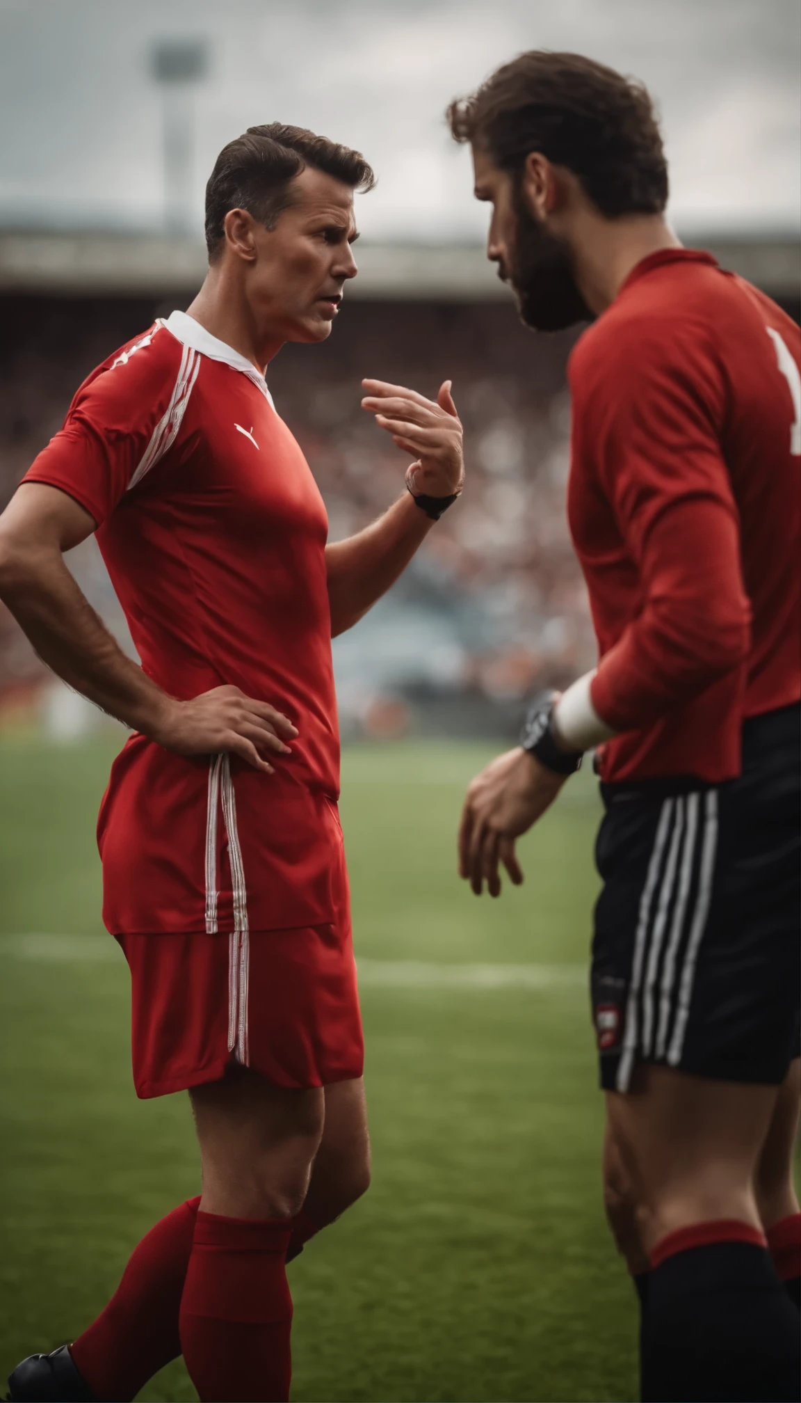 Capturing the intense moment as the referee shows a red card to a football player, signaling their expulsion from the game.
