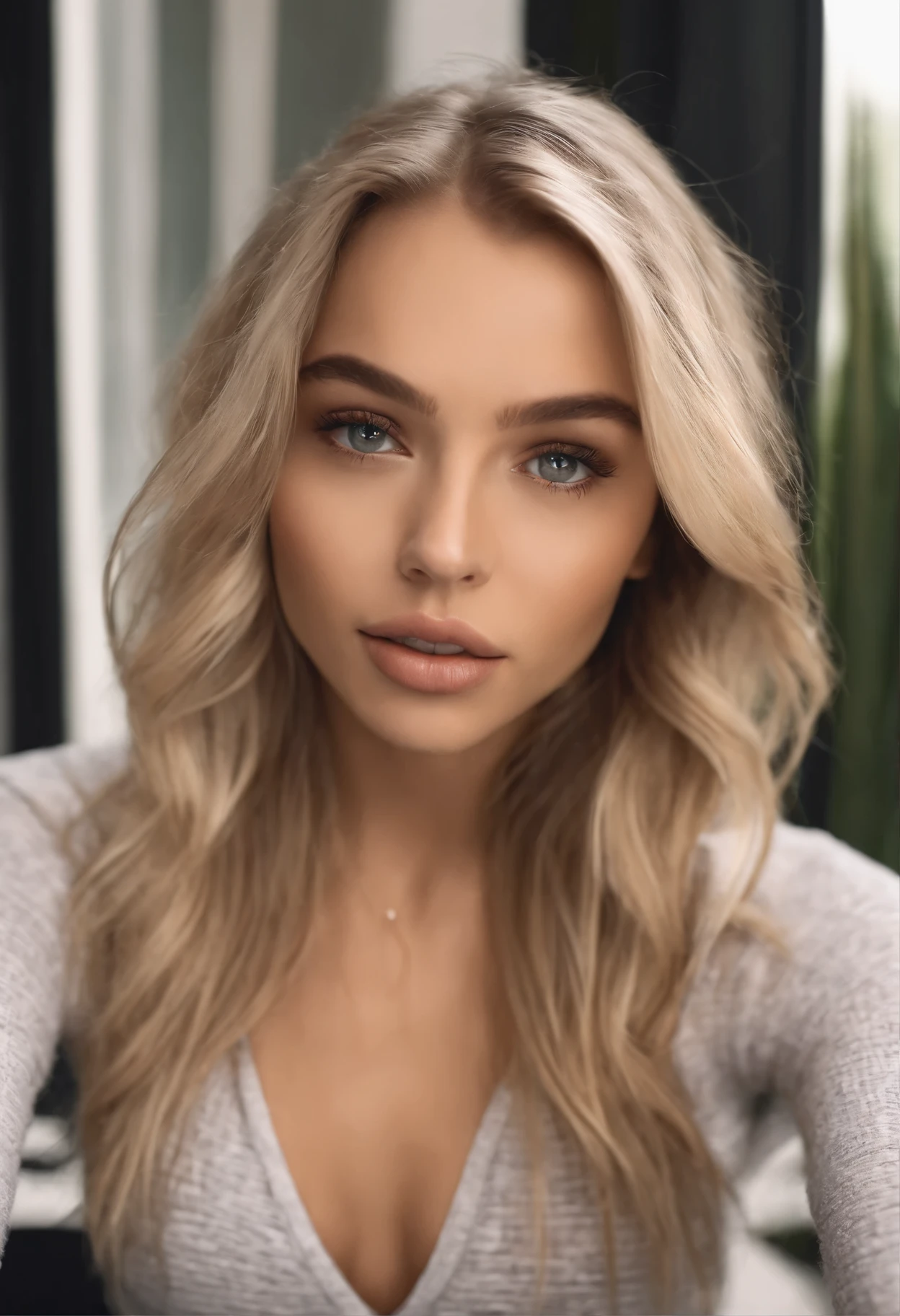 woman with matching tank top and panties, fille sexy aux yeux bleus, Portrait Sophie Mudd, Portrait de Corinna Kopf, cheveux blonds et grands yeux, selfie of a young woman, ohne Maquillage, maquillage naturel, Look directly into the camera, Visage avec Artgram, dezentes Maquillage, Superbe photo du corps entier, dans la chambre, gros seins, Blonde, Latin