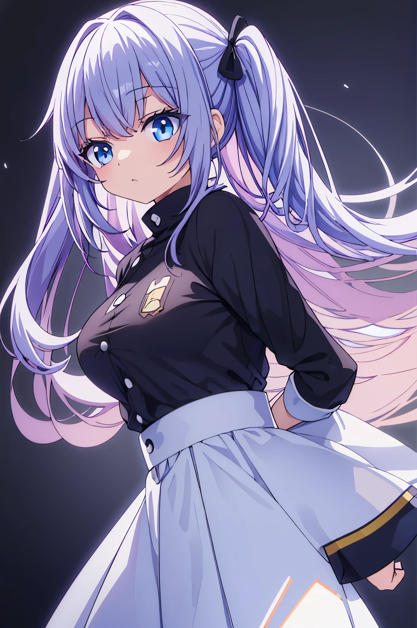Kuudere, cool and serious, anime waifu, 1girl, one girl, beautiful, simple outfit, basic waifu, superultra detailed, no scenery, blank background, black background