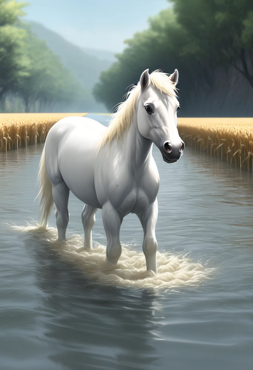 an old white horse and a young white horse living in the stable, (best quality, masterpiece, Representative work, official art, Professional, Ultra high detail, 8k)