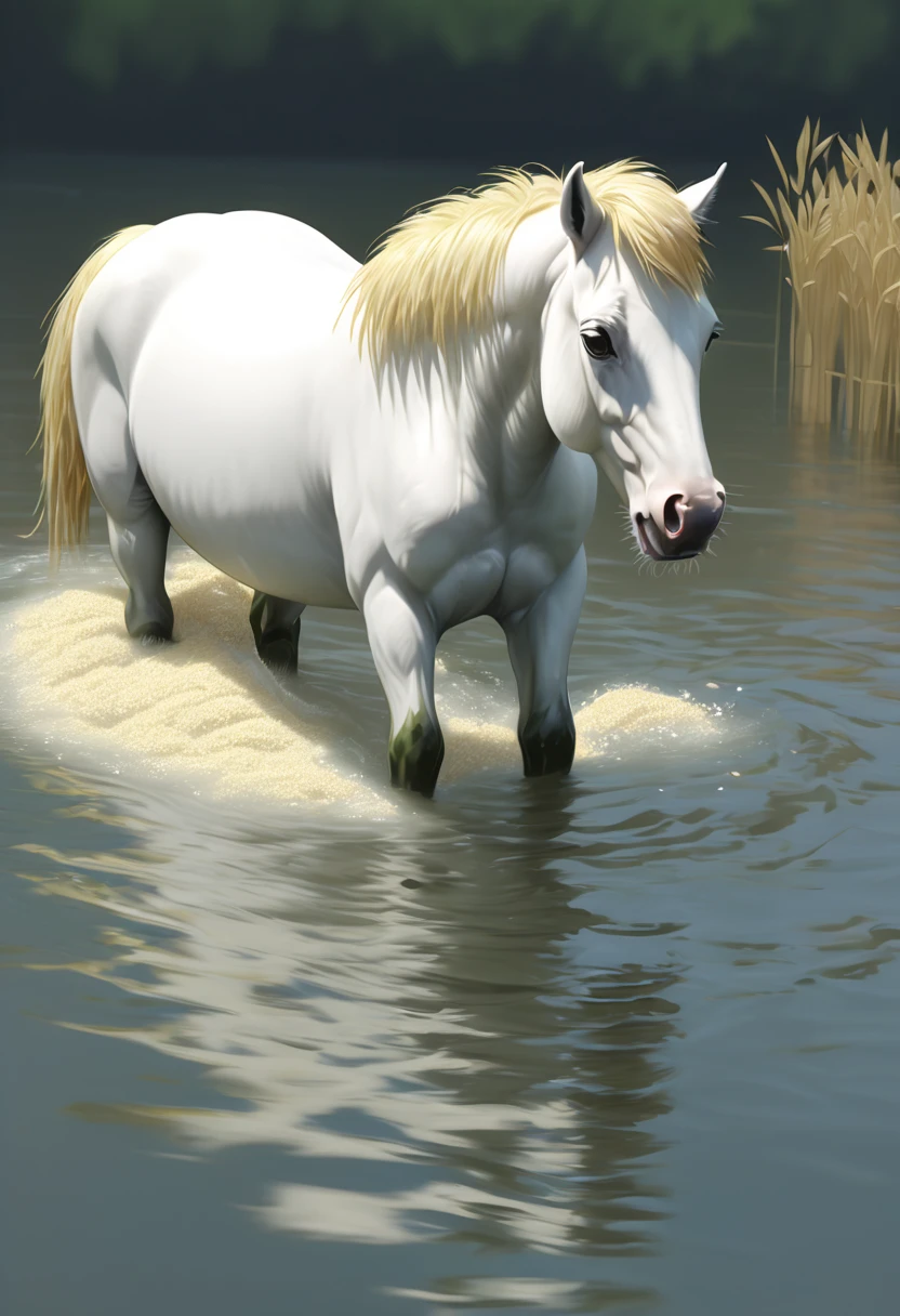 an old white horse and a young white horse living in the stable, (best quality, masterpiece, Representative work, official art, Professional, Ultra high detail, 8k)