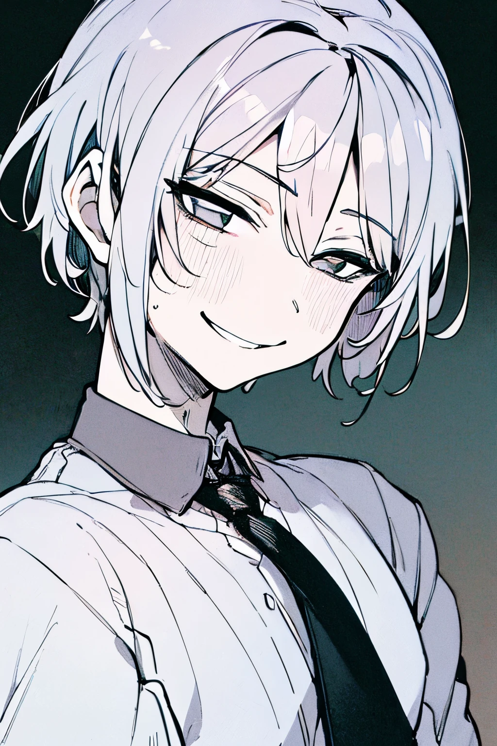 masterpiece,  1 boy,  smile, close, Upper body, (monochrome:0.8), silver hair,short hair