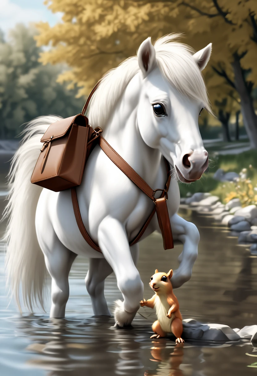 an old white horse and a young white horse living in the stable, (best quality, masterpiece, Representative work, official art, Professional, Ultra high detail, 8k)