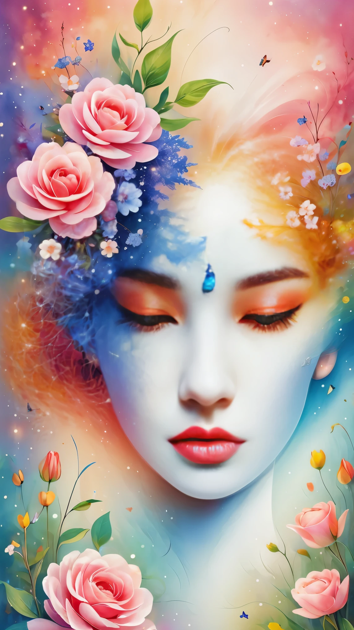(masterpiece, best quality:1.2), greeting card design,soft space,I Love you,Sky,love