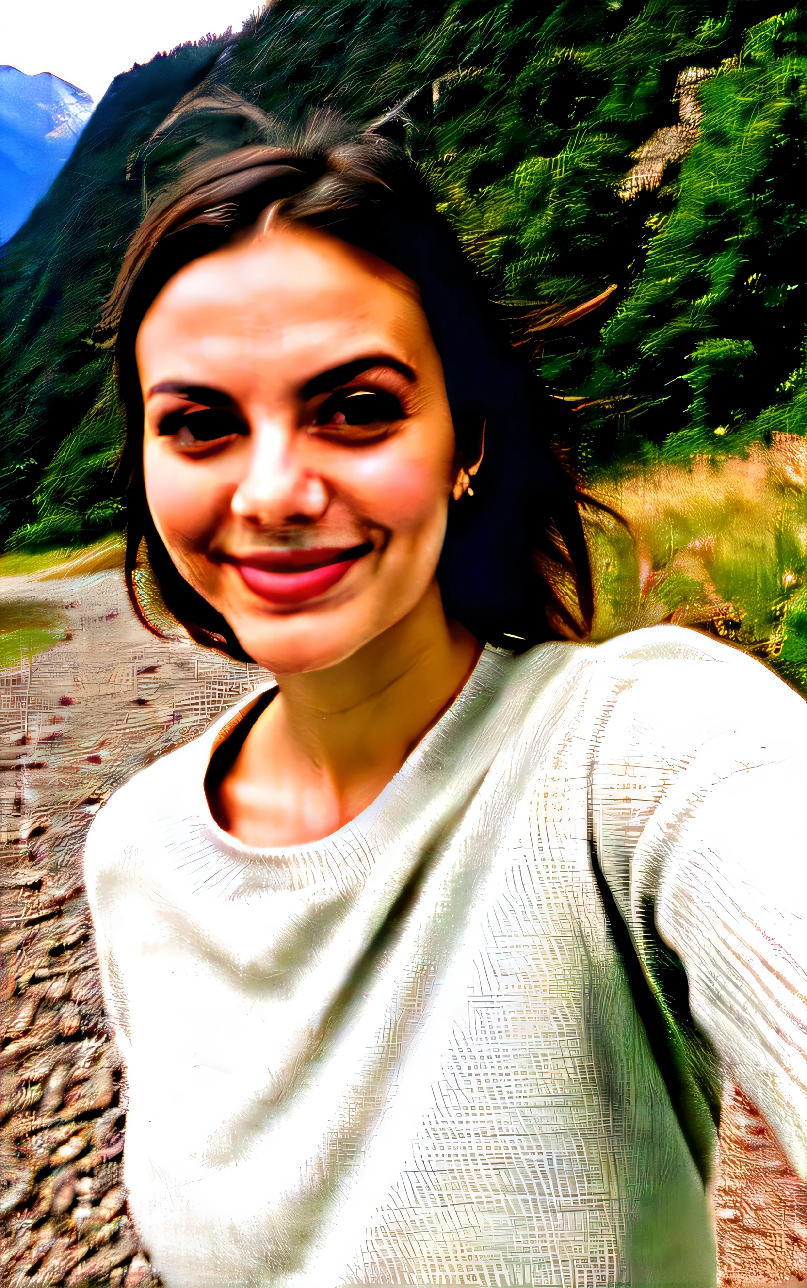 ((victoria Justice)) 1 mujer ((parte superior del cuerpo selfie, feliz)), obra maestra, Mejor calidad, ultra detallado, Solo, al aire libre, (noche), mountains, naturaleza, (estrellas, Luna) alegre, feliz, mochila, bolsa de dormir, estufa de camping, botella de agua, mountain boots, guantes, sweater, tiene, Linterna, bosque, rocas, river, madera, fumar, oscuridad, contraste, Cielo limpio, analog style (mirar al espectador:1.2) (textura de la piel) (film grain:1.3), (warm tone, warm tone:1.2), de cerca, cinematic light, side lighting, ultra high resolution, mejor sombra, CRUDO, parte superior del cuerpo, vistiendo jersey