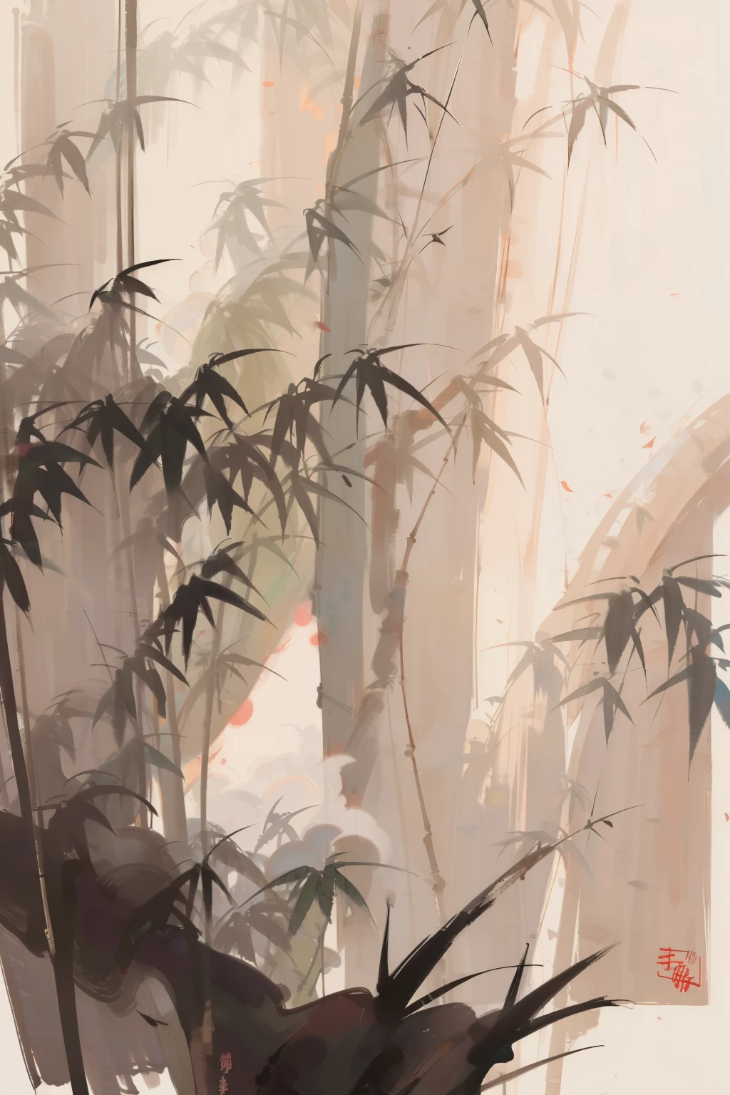 bamboo forest，Chinese style，ink painting，unmanned