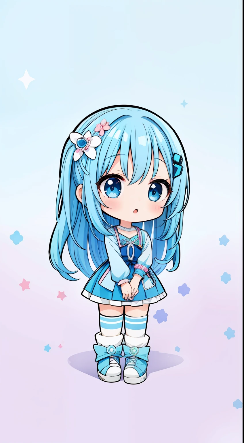 anime girl with blue hair and blue dress holding a cell phone,  Change, chibi, anime stylization, advanced digital chibi art, anime chibi, 2D anime style, Change, little girl, stylized anime, Anime cute art style, chibi anime girl, mikudayo, Anime manga!! anime girl, chibi girl