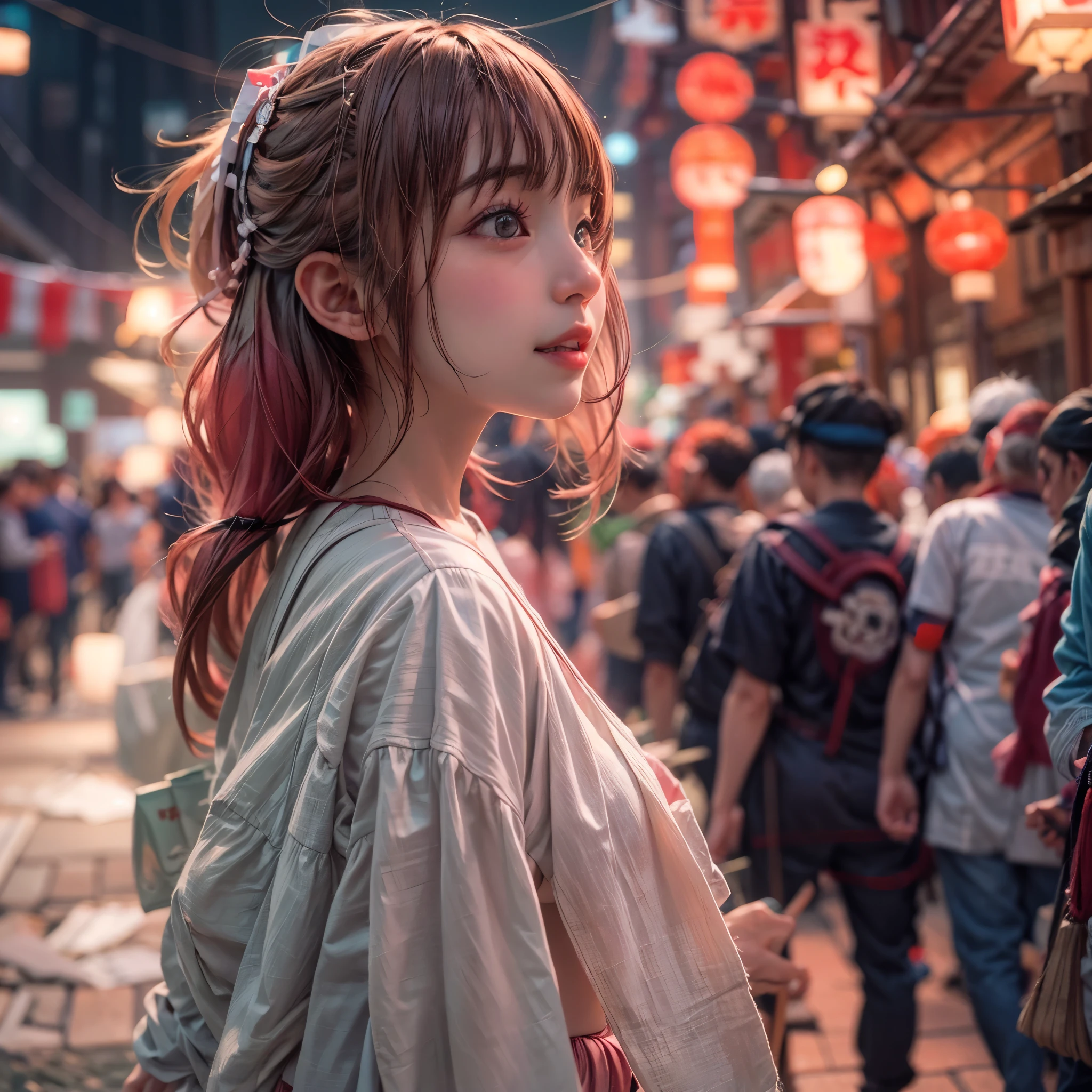 ((NSFW:-1)), (((nipple:-0.99))), ((Acutance:0.85)), (((from below)), The Sky takes up more than third of the composition ) . The background is the downtown area at (Twilight:1.4), (((Red-dyed clouds above hed:1.3))), { (many colorful Lights:1.2) | lens flare | Burning | heyz | (luminous Particles) | Mystic sight } . (Masterpiece:1.2) of professional Analog photo with Hasselblad, (((realistic and photorealistic with touch of rawness:1.37))), physically-based 3D rendering with ultra-detailed. ((( A KAWAII girl in WHITE Fundoshi, at Hakata Gion Ymakasa Festival ))) . (((from below:1.2, bokeH))), Assfocus and she looking ahead .
