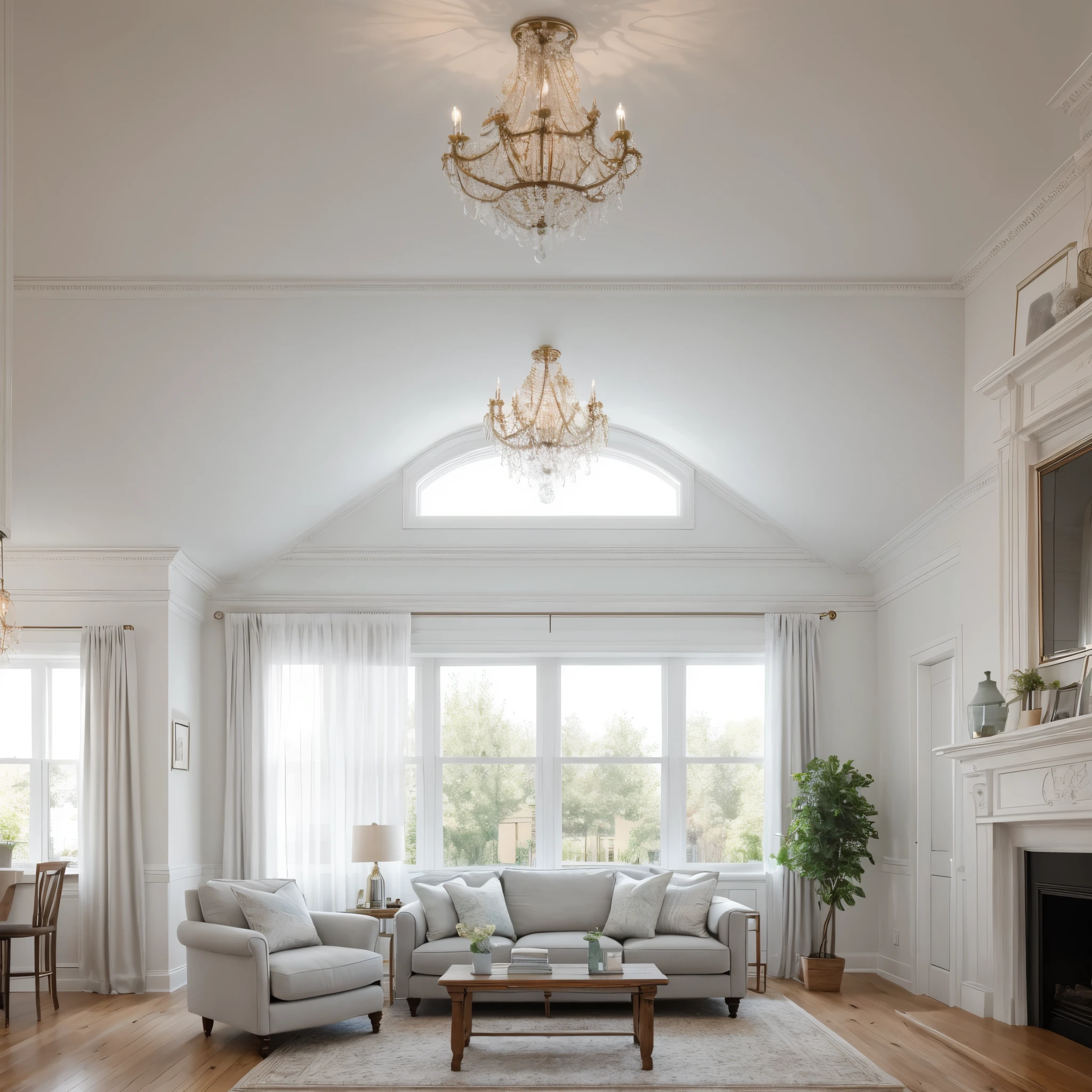 interior, living room in a Victorian architectural style, clean modern design featuring pastel color scheme, beautiful light