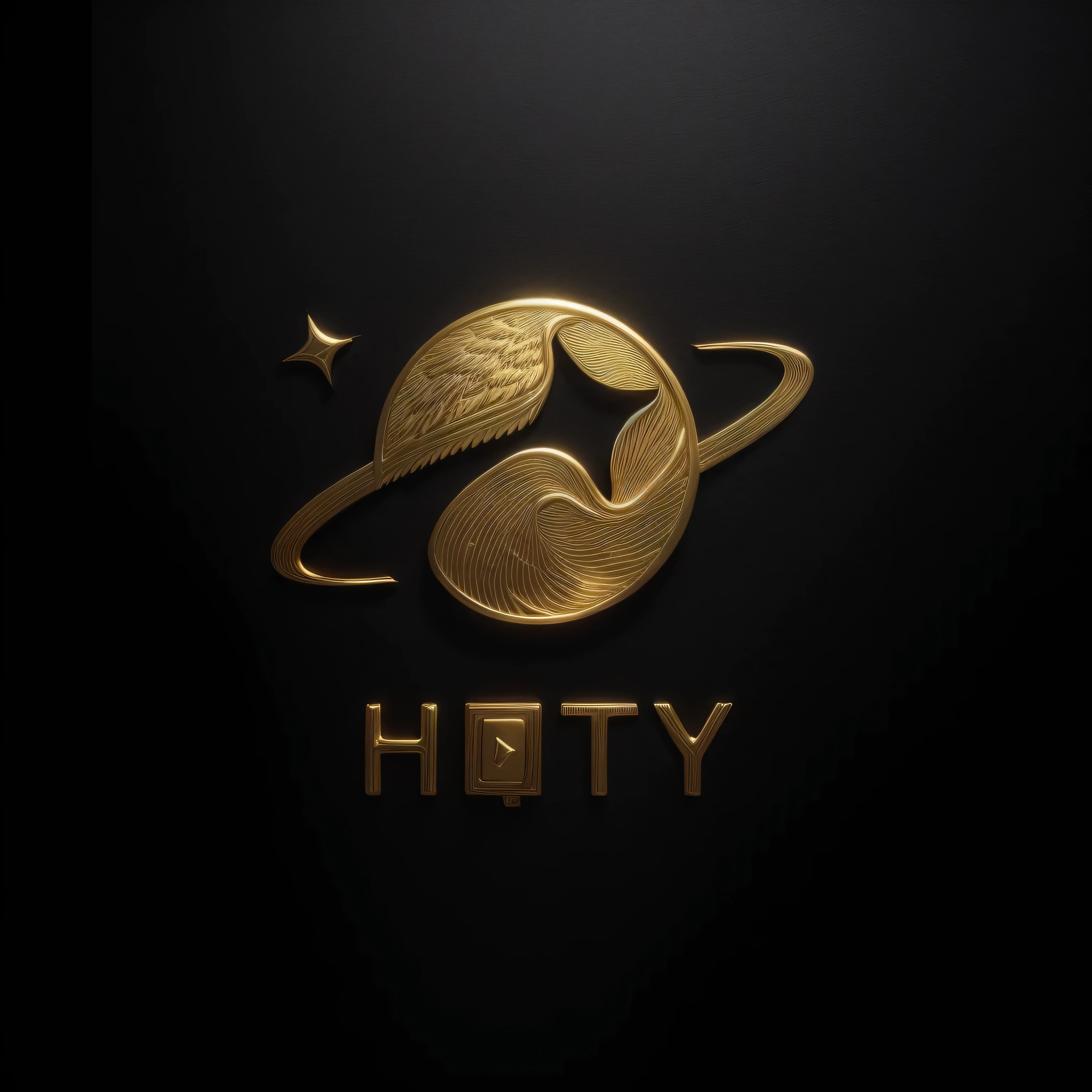 simple pure black background,masterpiece,best quality,super detailed,Shiny golden engraved phoenix pattern