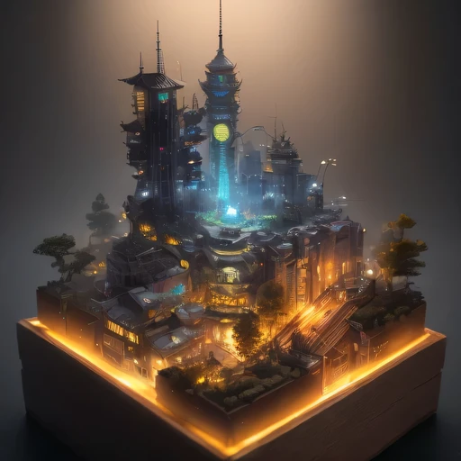 Lunar soil小写实模型, (bifurcation, original photo, best quality, masterpiece:1.4),Steampunk Cyberpunk 1820 City,(CyberpunkLunar soil light:1.3), Lunar soil (related to land),(in a small nature box:1.3),Isometric, small nature, landscape on foundation,landscape,