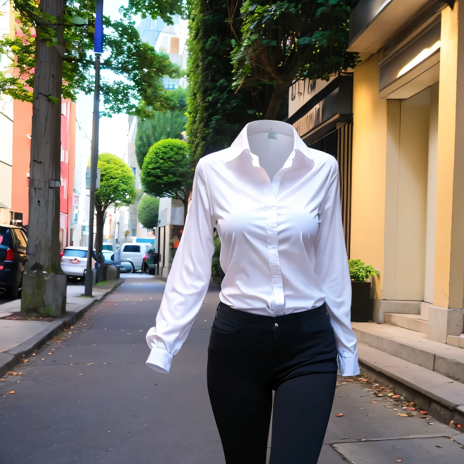 (tunic blouse on street), (Straight pants), (invisible, no humans, headless, faceless:1.5), cute big breasts, (8k, RAW photo, best quality, masterpiece, high resolution, extremely detailed CG:1.2), (realistic, photo-realistic:1.37), photon mapping, radiosity, ((Hasselblad photography)), physically-based rendering