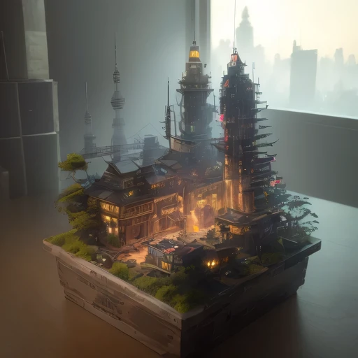 Lunar soil小写实模型, (bifurcation, original photo, best quality, masterpiece:1.4),Steampunk Cyberpunk 1820 City,(CyberpunkLunar soil light:1.3), Lunar soil (related to land),(in a small nature box:1.3),Isometric, small nature, landscape on foundation,landscape,