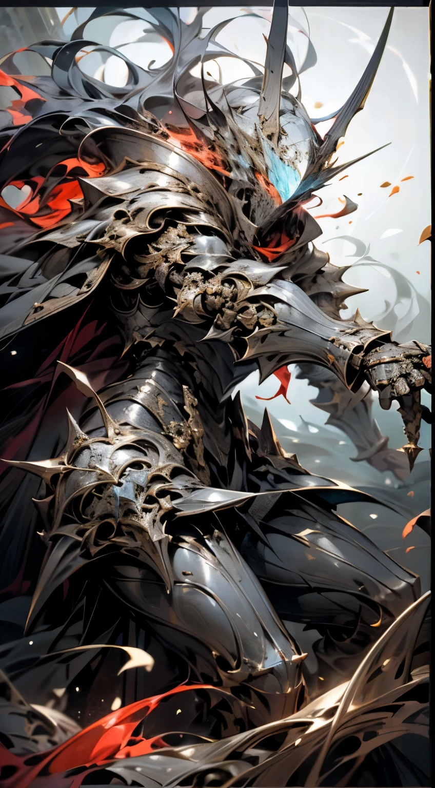dark light, army of knights, Luxurious shape, dark knight armor, Dark armor, red cloak. He has a wide and heavy black sword. The knight's eyes are the light of red flame, Depicted in a fighting stance.,white background,