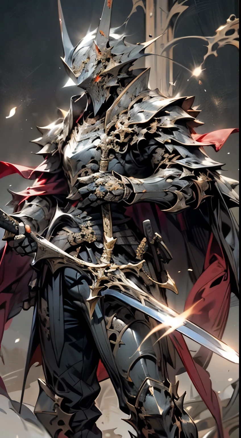 dark light, army of knights, Luxurious shape, dark knight armor, Dark armor, red cloak. He has a wide and heavy black sword. The knight's eyes are the light of red flame, Depicted in a fighting stance.,white background,