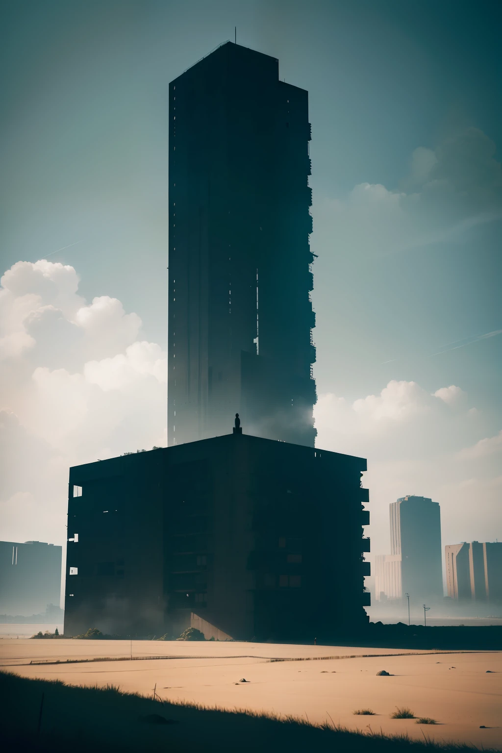 There is a tall Soviet-style building, a relic of Alessio Albi's brutalist designs, nested on the side of a mountain. The dystopian atmosphere clings to it, as if it were a forlorn sentinel from a distant, uncanny world. The brutalist buildings tower over with their monolithic mass, casting long, ominous shadows upon the landscape.
This scene unfolds in the art style of Filip Hodas, with each line and angle exuding the raw, unyielding energy of brutalist fantasy. The architecture, stark yet intimately human, possesses an eerie allure, reminiscent of the edifices of an alien