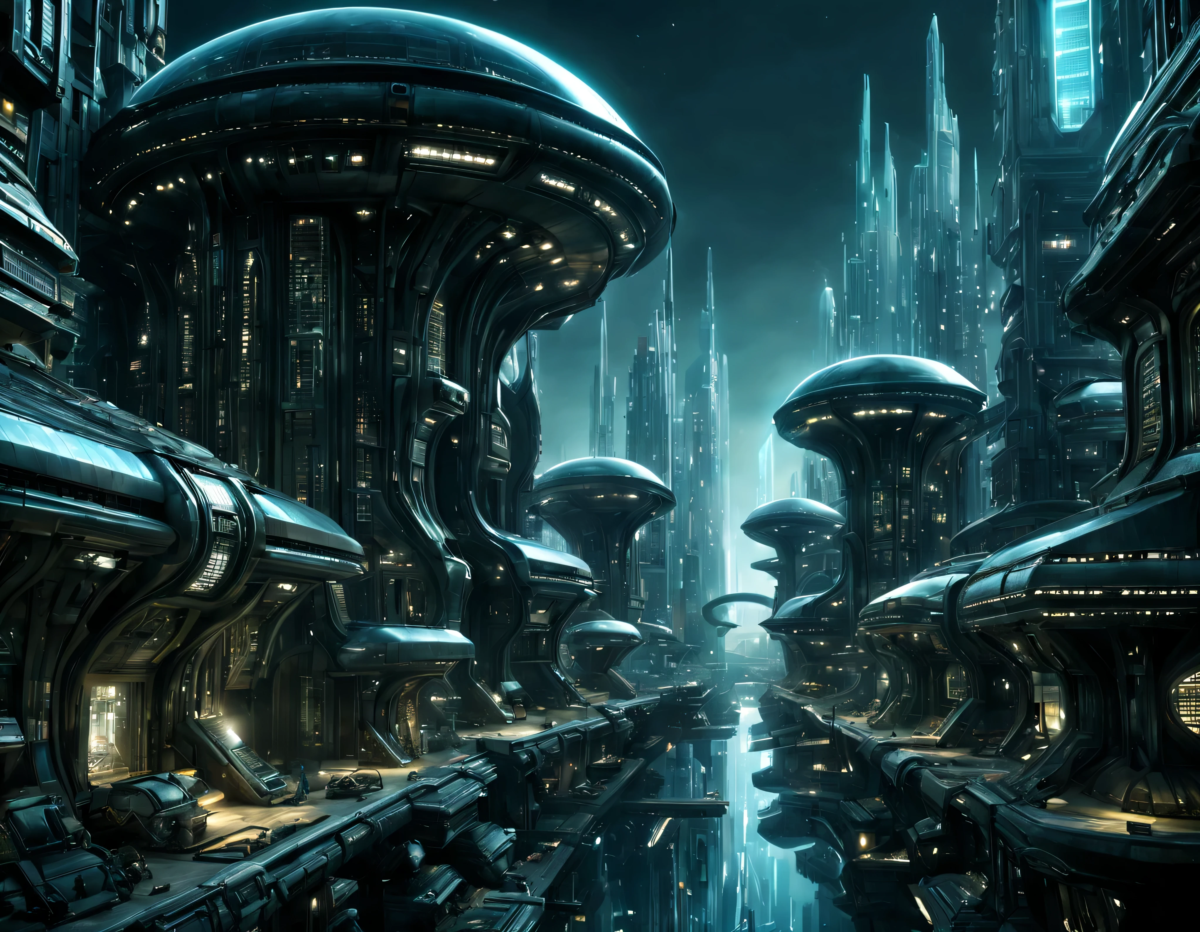 (iluminacion diurna soleada), street of an extraterrestrial alien city with futuristic and technological architecture in its metal and glass conglomerado de buildings, some aliens walking around, ventanas iluminadas, all full of imagination, science fiction and (intrincados detalles de la maquina).imagen fotorrealista, Maximum sharpness, calidad 8k.(obra maestra de calidad superior). 3D.