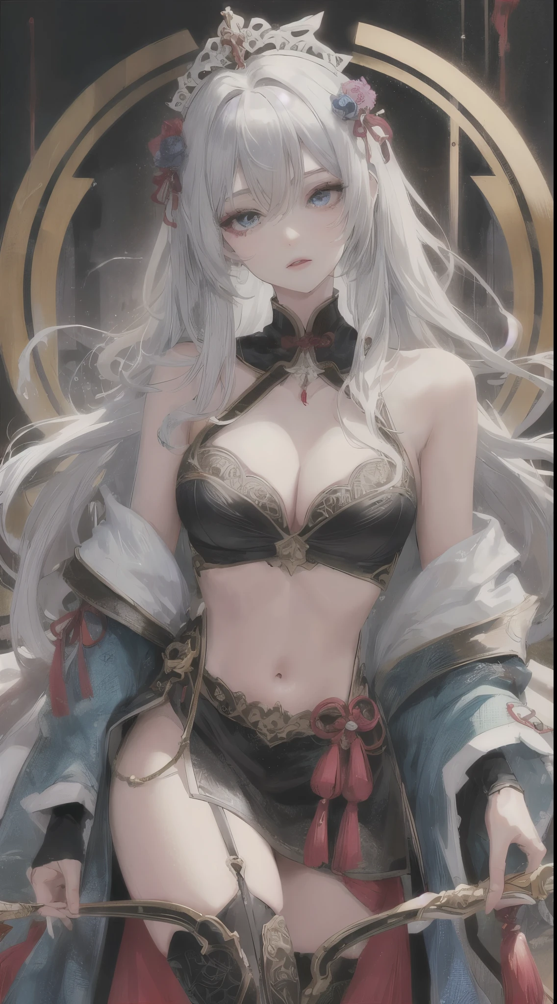 Masterpiece superb night outdoor rainy day lakeside branches Chinese style 1 female mature female royal sister royal sister silver white long hair female gray blue eyes light pink lips cold bangs assassin, short knife, blood, blood, wounds, delicate face, delicate face, delicate face,