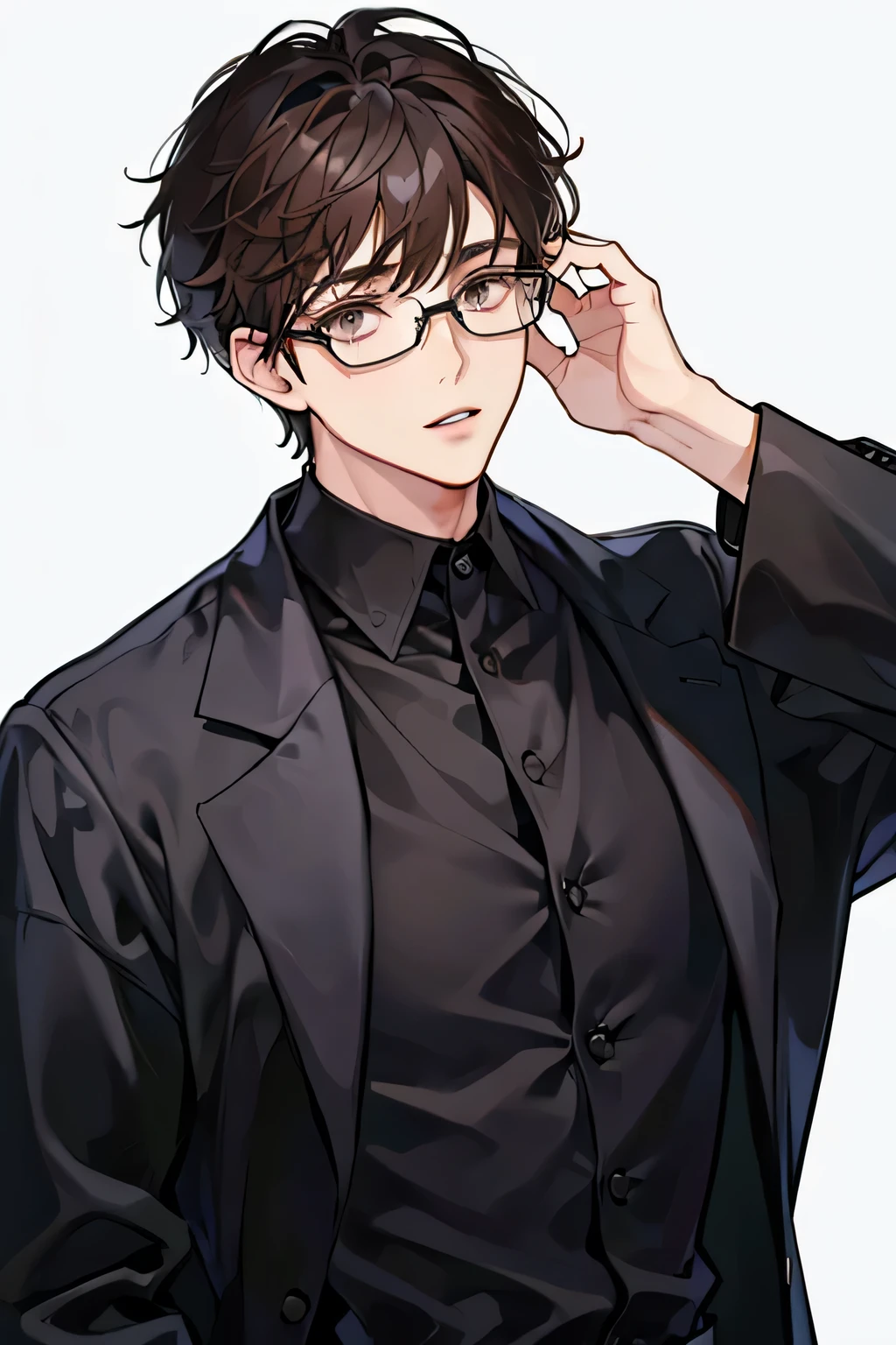 black doctor man'Uniforms, brown hair、black round rim glasses. white background