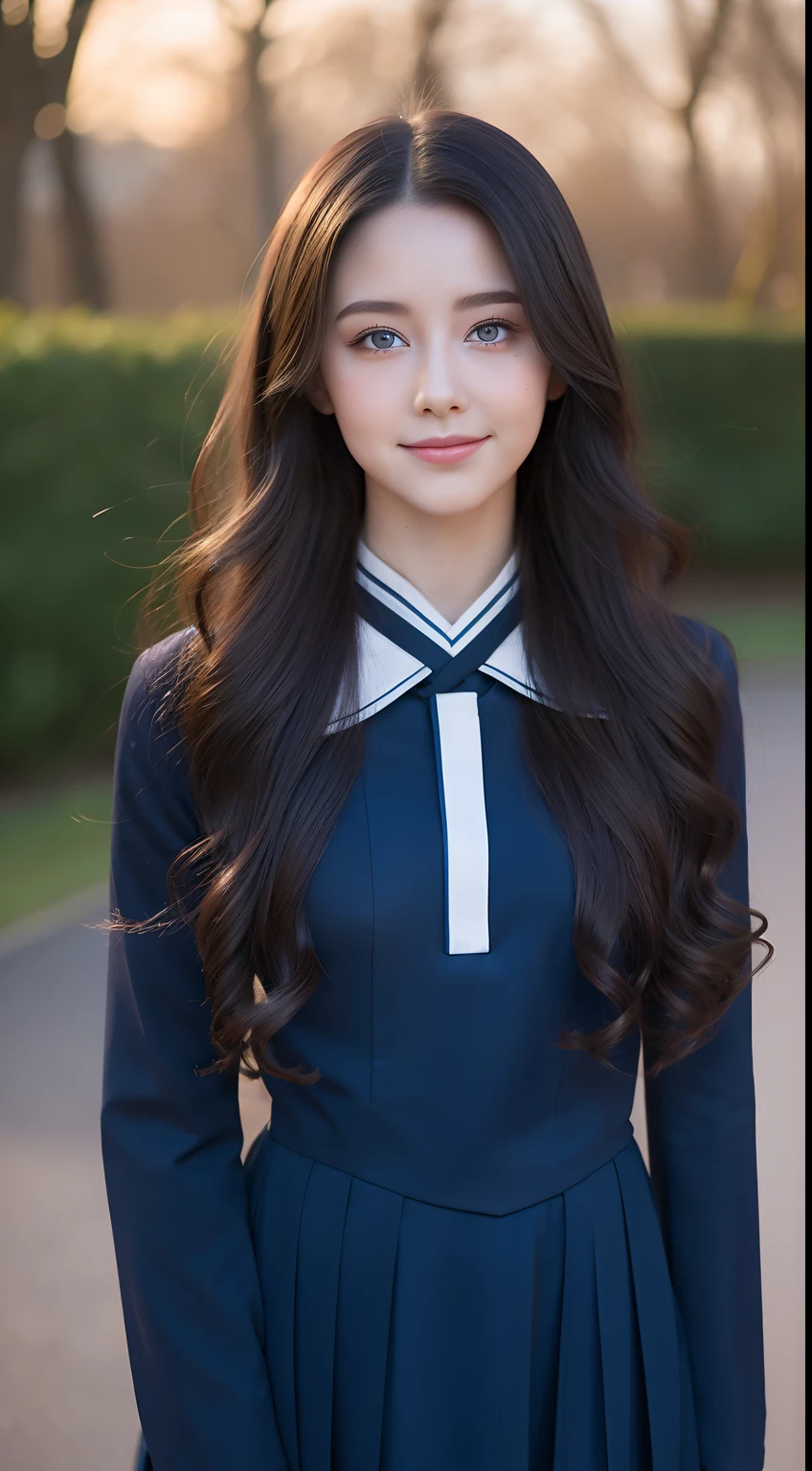 1girll,Fake smile,Curly hair,At dusk,deepshadow,Tifa looks,perfect bodies,Beautiful background,Blue eyes,Song uniform Han uniform,Hanfu,Hanfu,