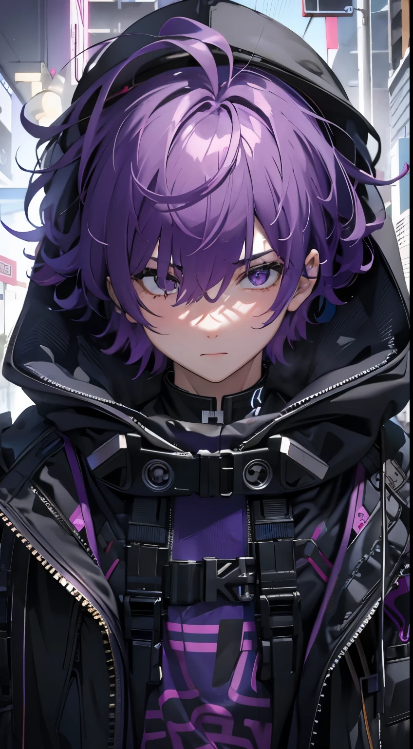 Master piece, Best quality, Purple Hair, Male , Neon Pink Colour, Clear 4k