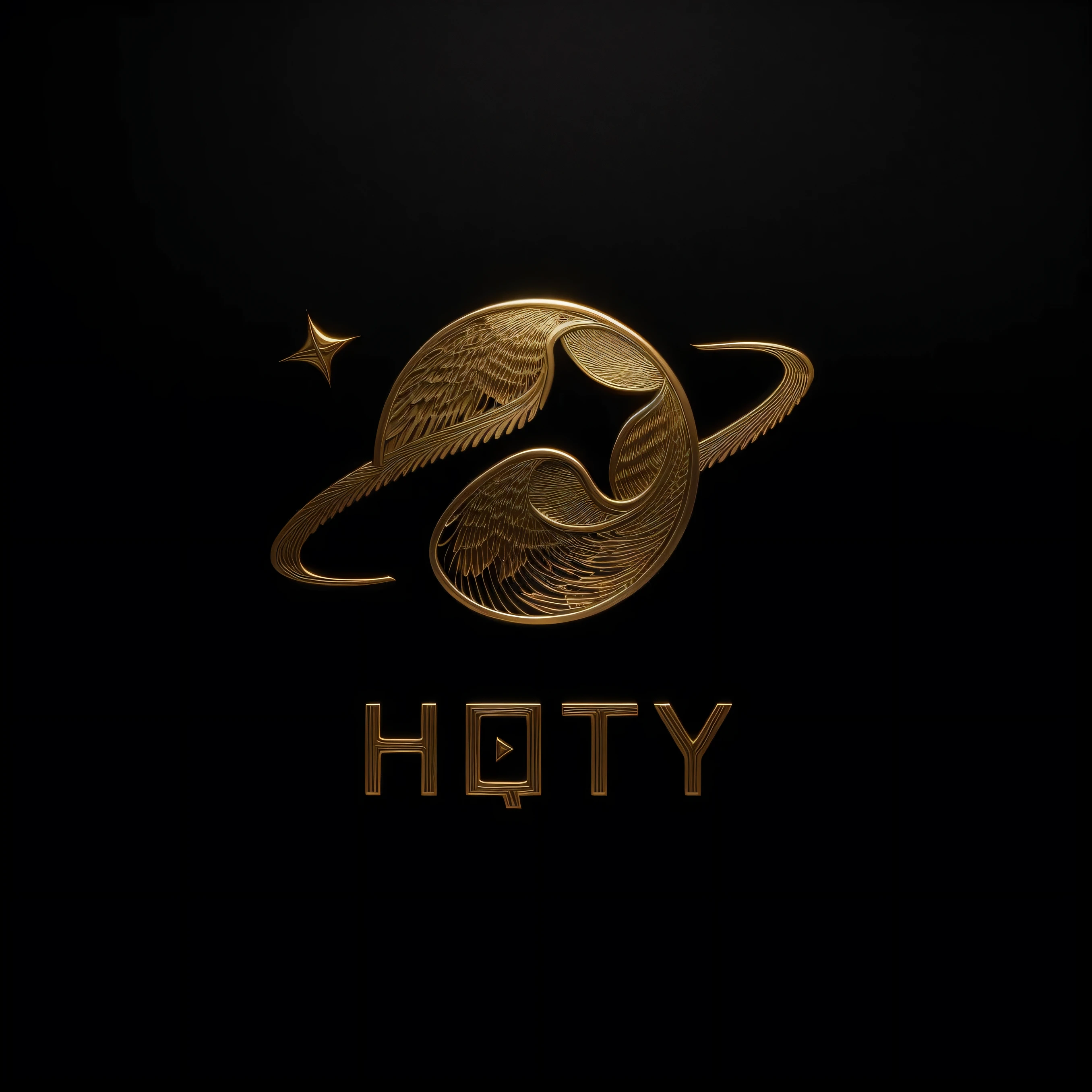 simple pure black background，masterpiece，best quality，super detailed，Shiny golden engraved phoenix pattern