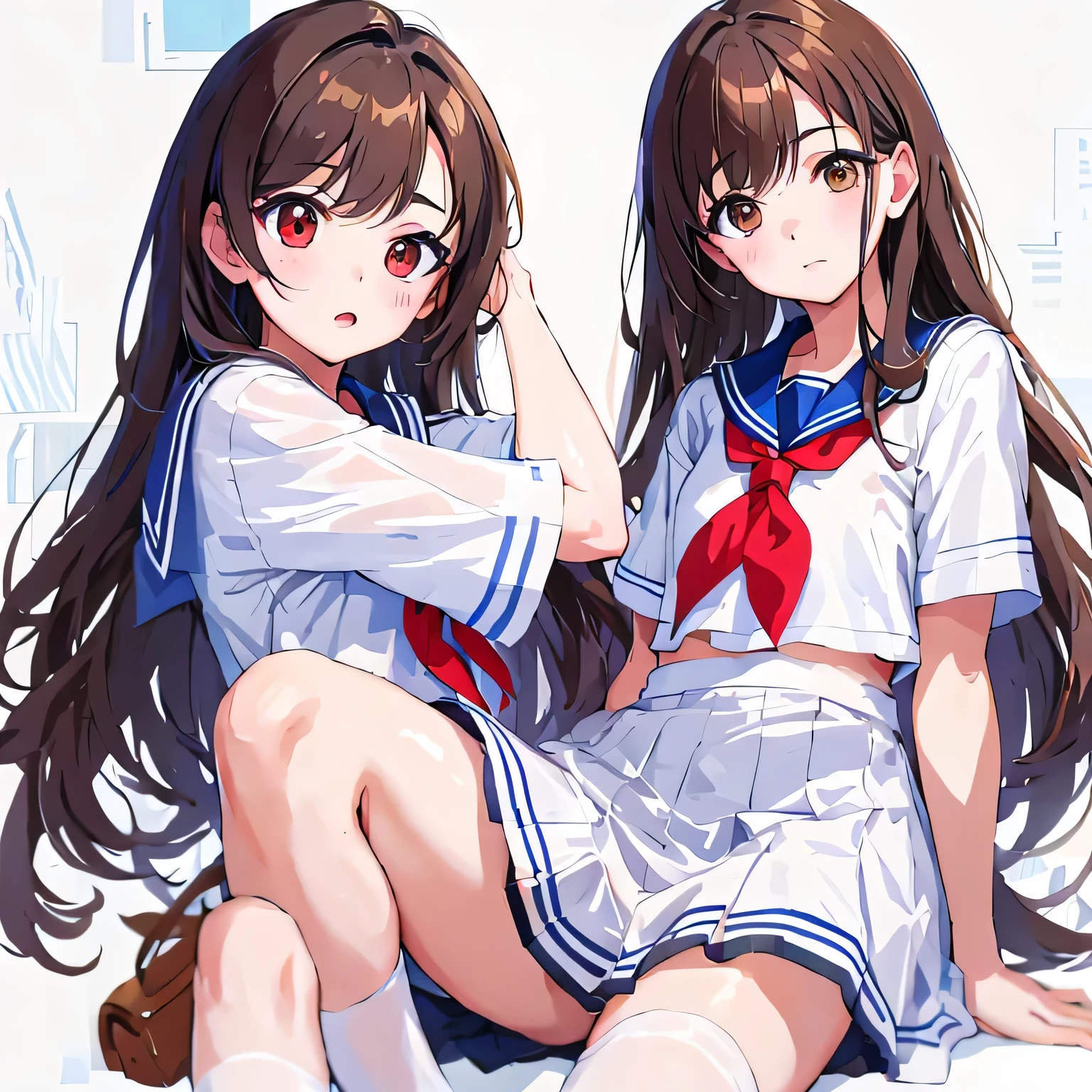 masterpiece, highest quality,figure,sailor suit,slanted eyes,straight hair,brown hair,side parted,For each fine skin,calf white socks