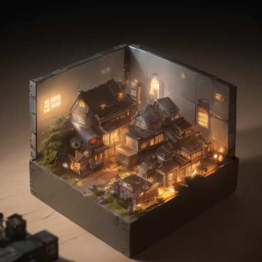 Lunar soil小写实模型, (bifurcation, original photo, best quality, masterpiece:1.4),SteampunkCyberpunk6820 City,(CyberpunkLunar soil light:1.3), Lunar soil (related to land),(in a small nature box:1.3),Isometric, small nature, landscape on foundation,landscape,