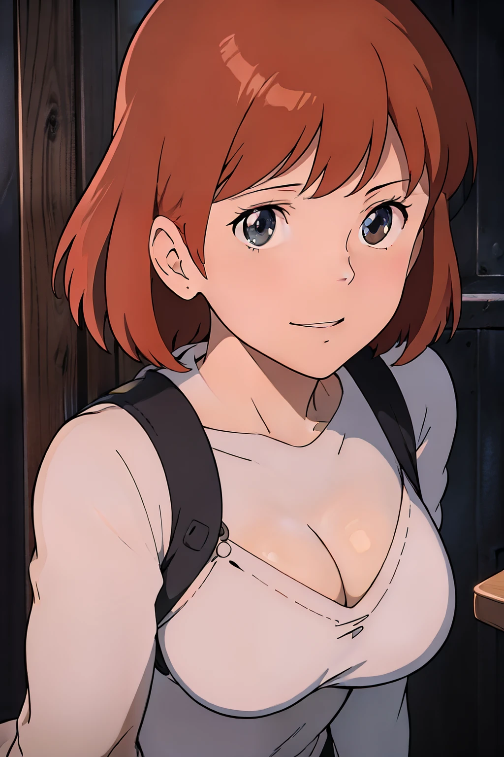 (masterpiece, best quality, high resolution, anime screencap, anime colored, 8k, photorealistic), Nausicaa, women, milf, wife, solo, brown hair, (looking at viewer), huge breasts, cleavage, (white bra), upper body, forest, (perfect detailed anatomy, beautiful detailed face&eyes, shiny skin, perfect body)