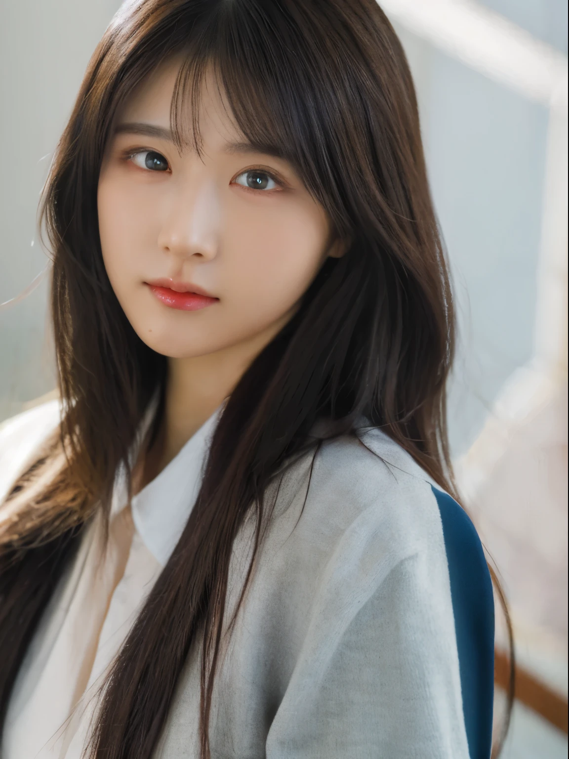 (best quality,4k,8k,highres,masterpiece:1.2),ultra-detailed,realistic,beautiful detailed eyes,beautiful detailed lips,extremely detailed eyes and face,long eyelashes,uniformed girl,flowing hair,long hair,portraits,soft color tone,studio lighting