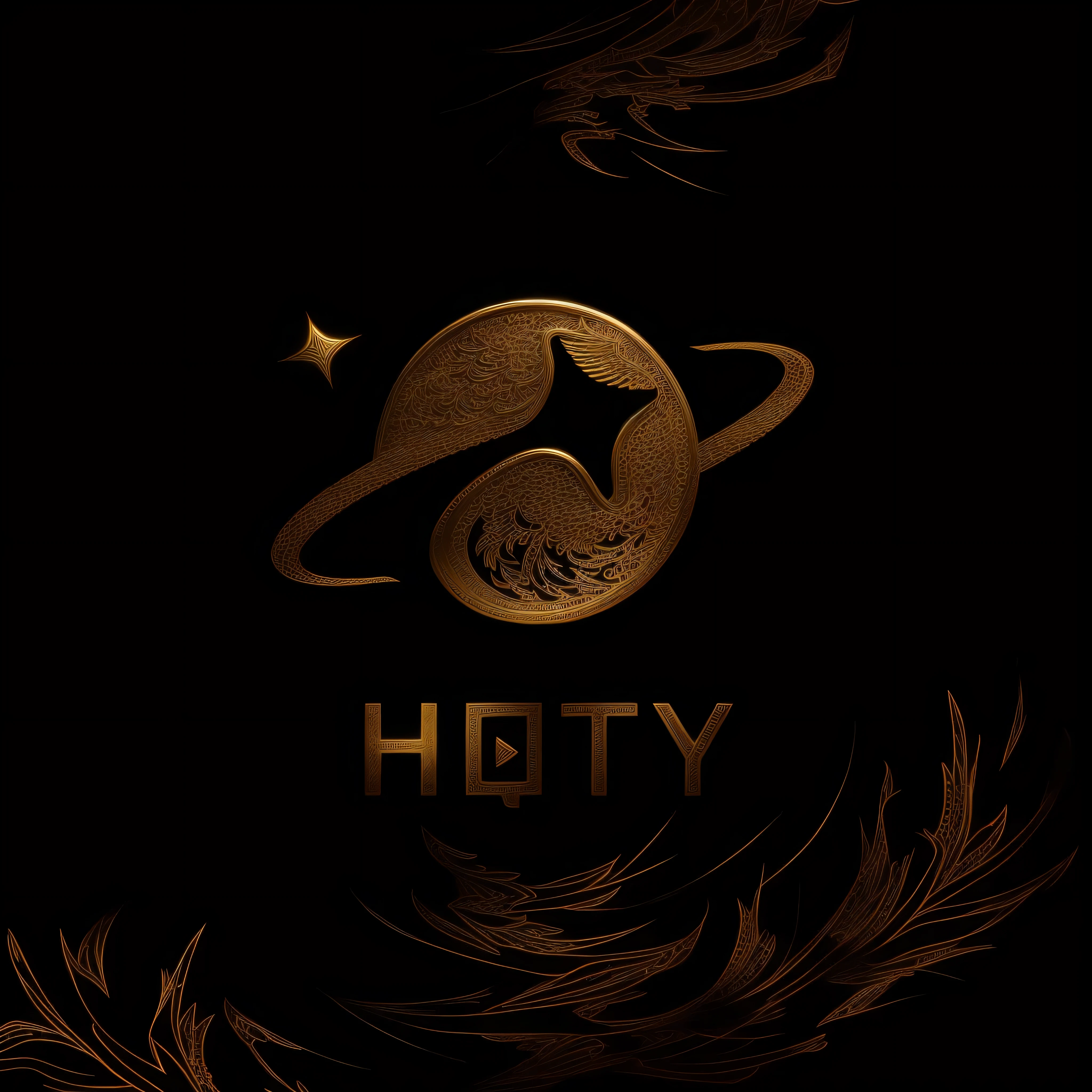 simple pure black background,masterpiece,best quality,super detailed,Shiny golden engraved phoenix pattern
