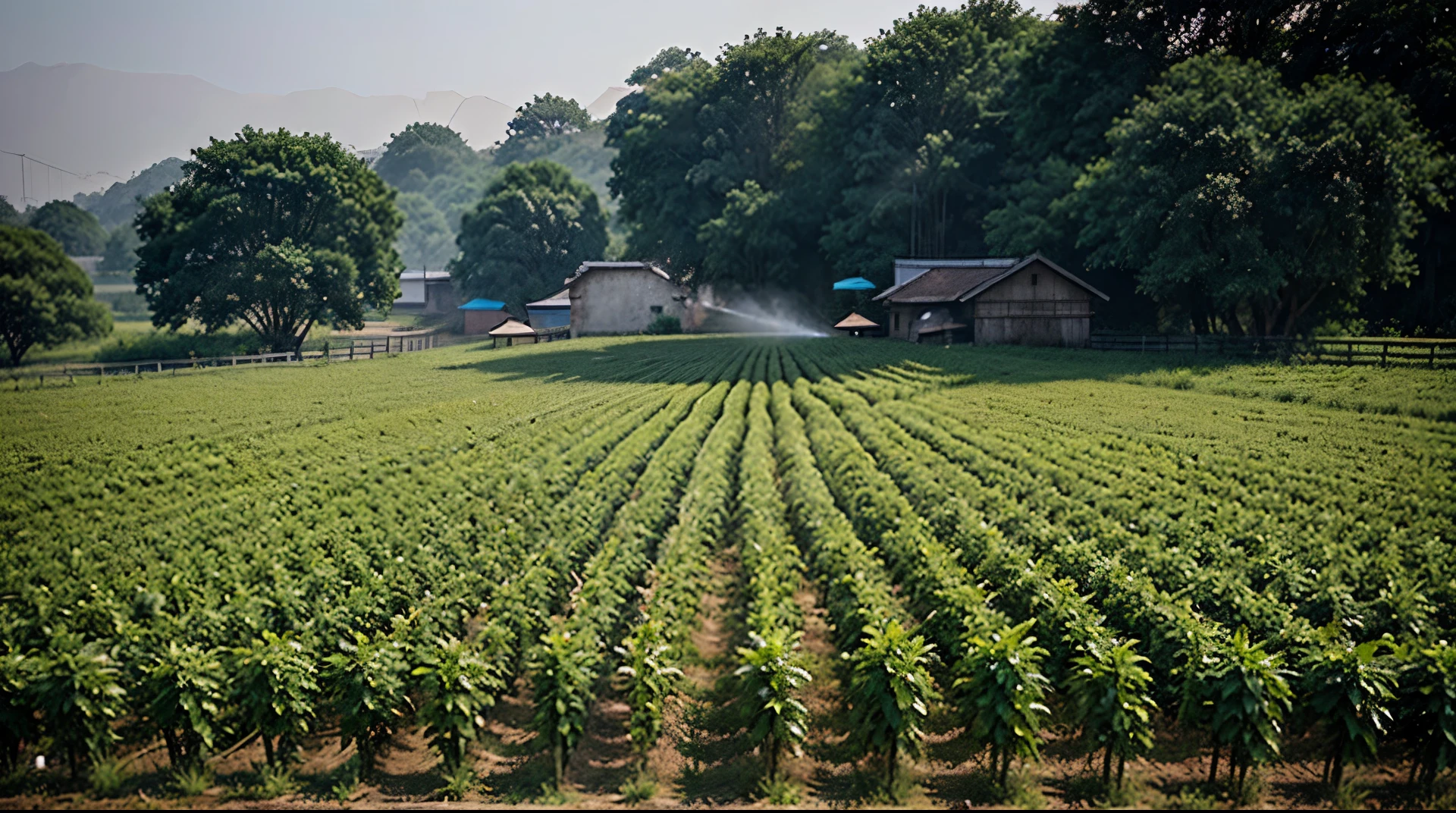 summertime，Rural China，spray insecticide，farmland