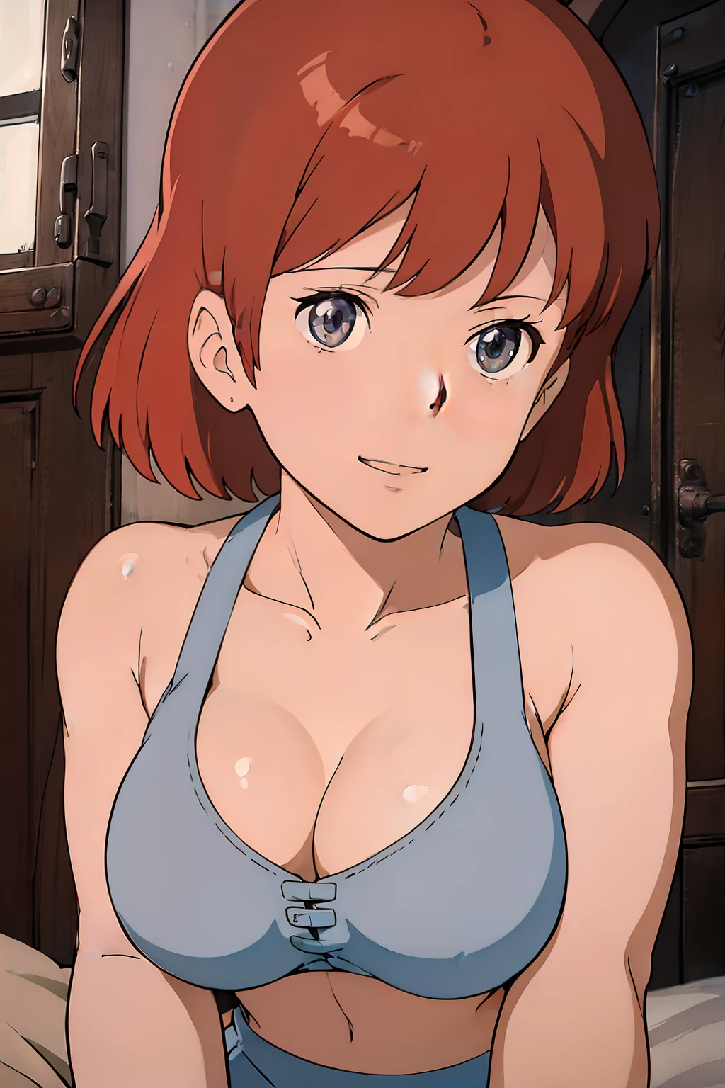(masterpiece, best quality, high resolution, anime screencap, anime colored, 8k, photorealistic), Nausicaa, 1women, milf, wife, solo, brown hair, (looking at viewer), huge breasts, cleavage, (white bikini), upper body, forest, (perfect detailed anatomy, beautiful detailed face&eyes:1.5, shiny skin, perfect body)
