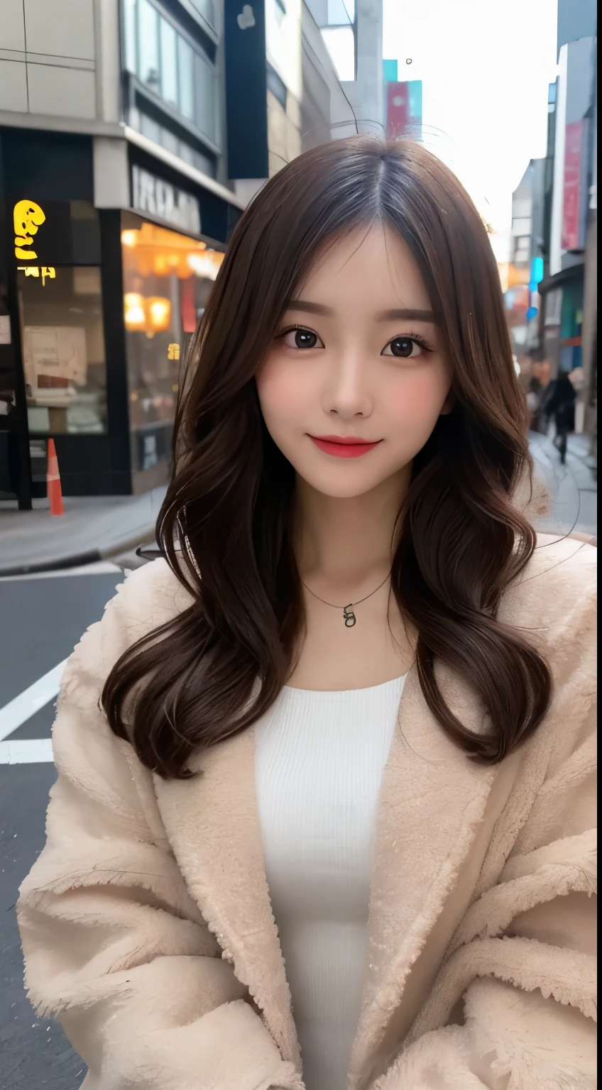 table top, highest quality, shape, Super detailed, finely, High resolution, 8k wallpaper, 完璧なダイナミックな構shape, beautiful and detailed eyes, Gorgeous and stylish black fluffy latest trend Tokyo winter clothes,ランダムなcute髪,small breasts,natural color lip, bold sexy pose,smile、20 year old girl、cute、sexy shot looking at camera,Always blur the background,perfect and beautiful face,Take only the face,beautiful and detailed face、slim face and style,Big eyes、Do gal makeup,real photos、luxury mink coat、real photos、