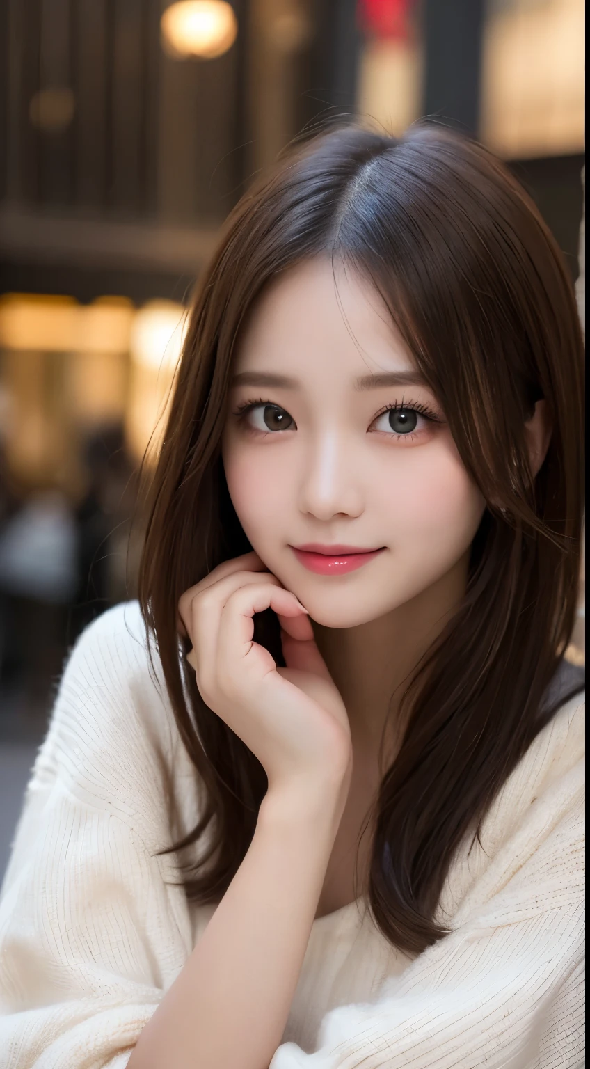table top, highest quality, shape, Super detailed, finely, High resolution, 8k wallpaper, 完璧なダイナミックな構shape, beautiful and detailed eyes, winter dress,medium hair, small breasts, natural color lip, random sexy pose,smile,big city、20 year old girl、midnight、beautiful and detailed face、perfect and beautiful face,Big eyes、RAW photo、spread both arms and legs wide、Express your best mood with your whole body、beautiful and detailed eyes、small face、beautiful duplex、slim face and style、real photos、、Blur the meaning