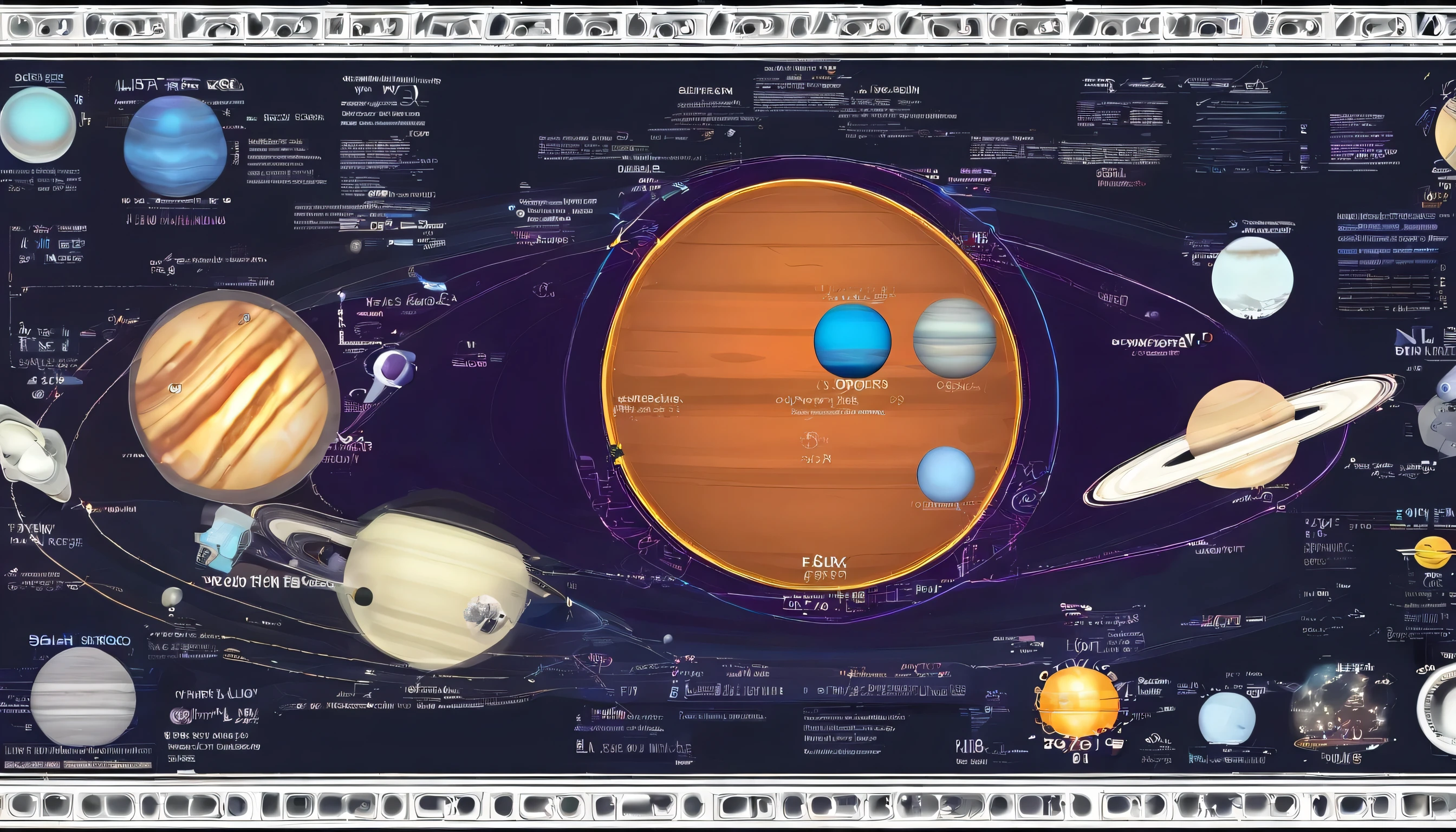 "Generate a detailed and accurate depiction of the solar system. Illustrate the Sun at the center with Earth and the other planets in their respective orbits. Ensure clarity and precision in showing the orbital paths and the rotation of each planet. Clearly label each planet with its name, starting from the closest to the Sun: Mercury, Venus, Earth, Mars, Jupiter, Saturn, Uranus, and Neptune. Provide a visually engaging representation of our solar system, emphasizing scale and accuracy."