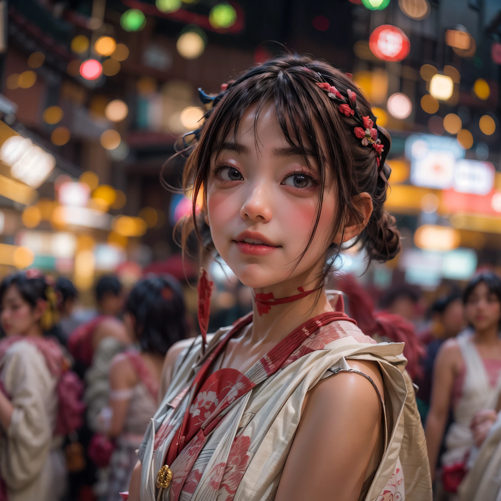 ((bokeH, Acutance:0.85, ultra-detailed:1.35)), (((from below))) . The background is the downtown area at (Twilight:1.4), (((Red-dyed clouds above hed:1.3))), { The Sky takes up more than third of the composition | (many colorful Lights:1.2) | lens flare | Burning | Haze | (luminous Particles) | Mystic sight | God rays | Lightning }, { Underboob | Oiled ivory skin | FullBody:1.2 } . (Masterpiece:1.2) of professional Analog photo with (Hasselblad), (((UltraRealistic and Photorealistic with touch of rawness:1.37, Volumetric lighting))) . ((( A group photo of KAWAII girls in WHITE Fundoshi, at Hakata Gion Ymakasa Festival ))), ((Extremely detailed KAWAII face variations)) . Assfocus with looking ahead .