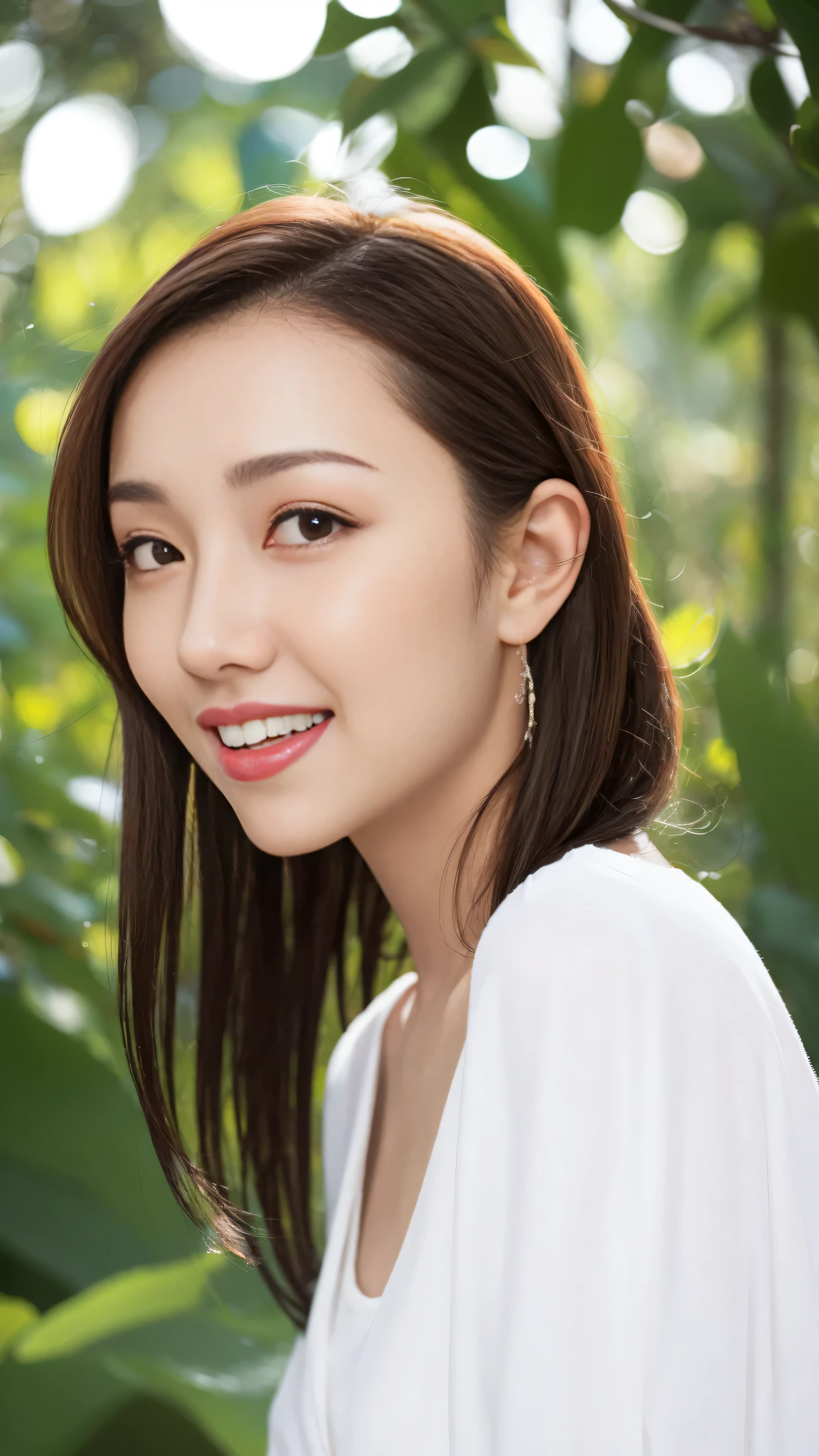 Fashion model 20 years old [[[[Close-up cleavage]]]], [[[[]]]], [[[[rape]]]], [[[[shoulder]]]], perfect eyes, perfect iris，perfect lips，perfect teeth，perfect skin，face slimming，Soft headlight，human development report，girl，casual，The background is green trees and fields；（pastel colors：1.2）