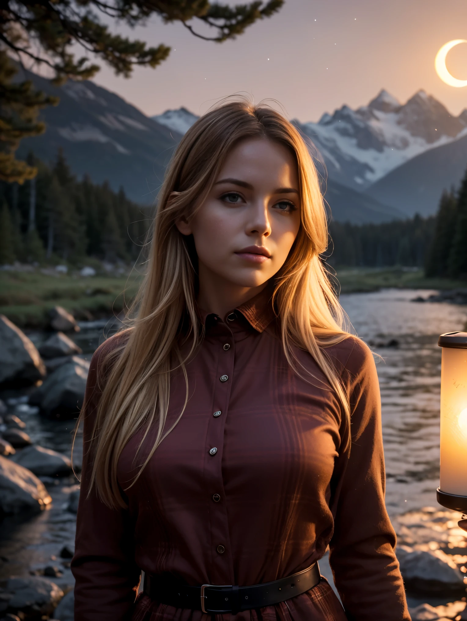 VeronicaCipher ((upper body selfie, happy)), masterpiece, best quality, ultra-detailed, solo, outdoors, (night), mountains, nature, (stars, moon) cheerful, happy, backpack, sleeping bag, camping stove, water bottle, mountain boots, gloves, sweater, hat, flashlight, forest, rocks, river, wood, smoke, shadows, contrast, clear sky, analog style (look at viewer:1.2) (skin texture) (film grain:1.3), (warm hue, warm tone) :1.2), close up, cinematic light, sidelighting, ultra high res, best shadow, RAW, upper body, , wearing pullover kodak vision 3,