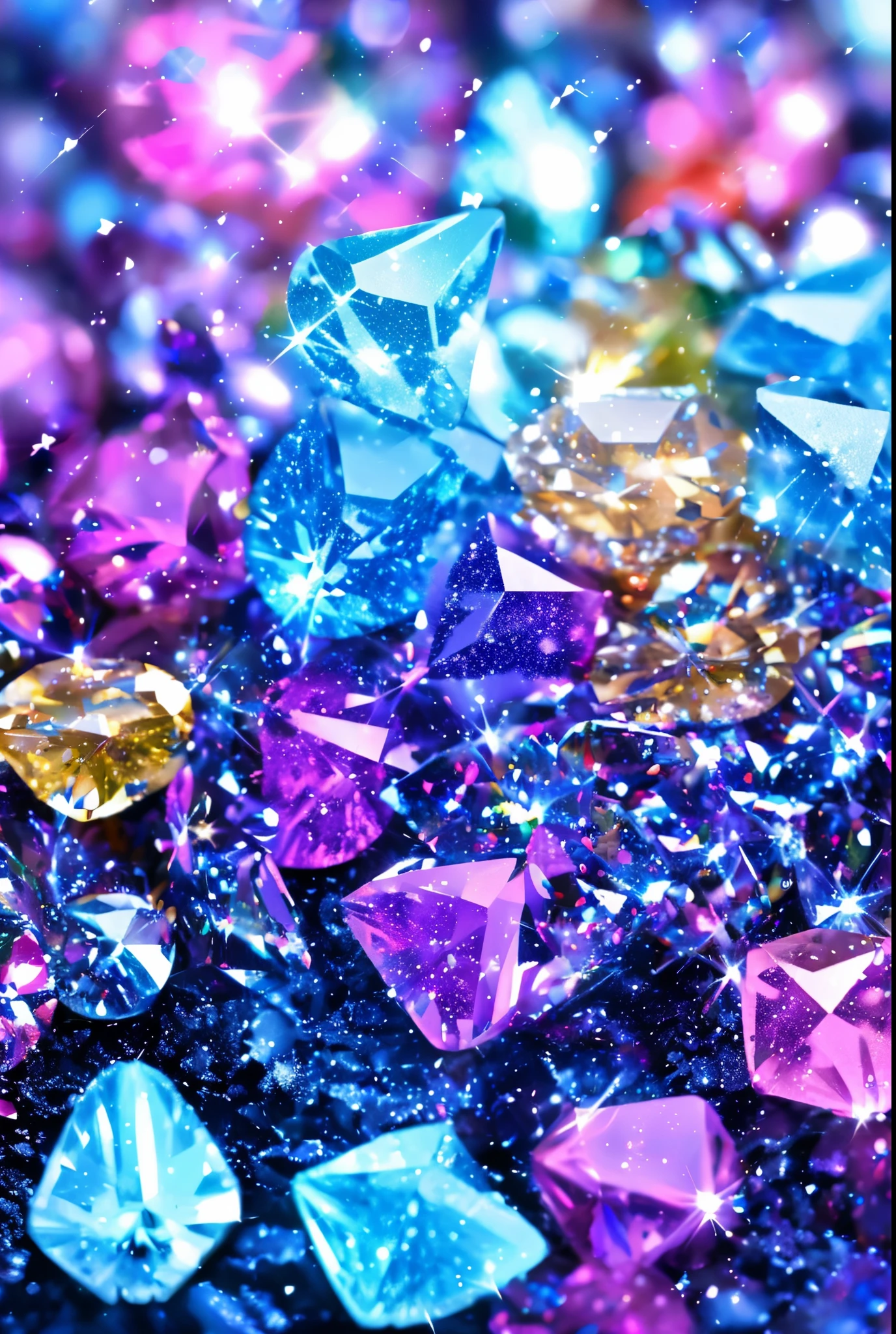 High quality high resolution fantasy Colorful small diamonds fall like snow several times