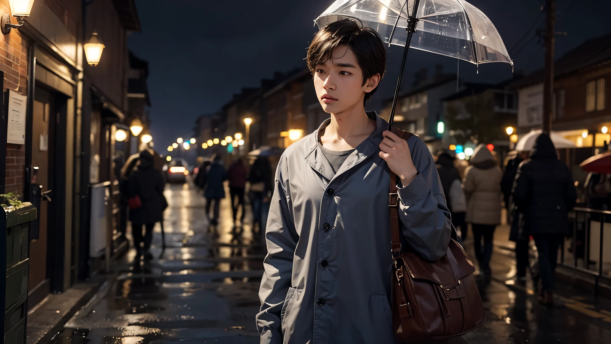 Boy thinking about a rainy night