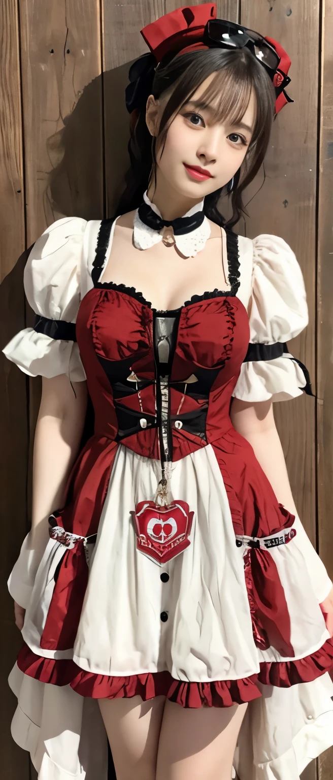 Steampunk Idol、whole body、good style、、、、、heart mark mini dress、white and red、